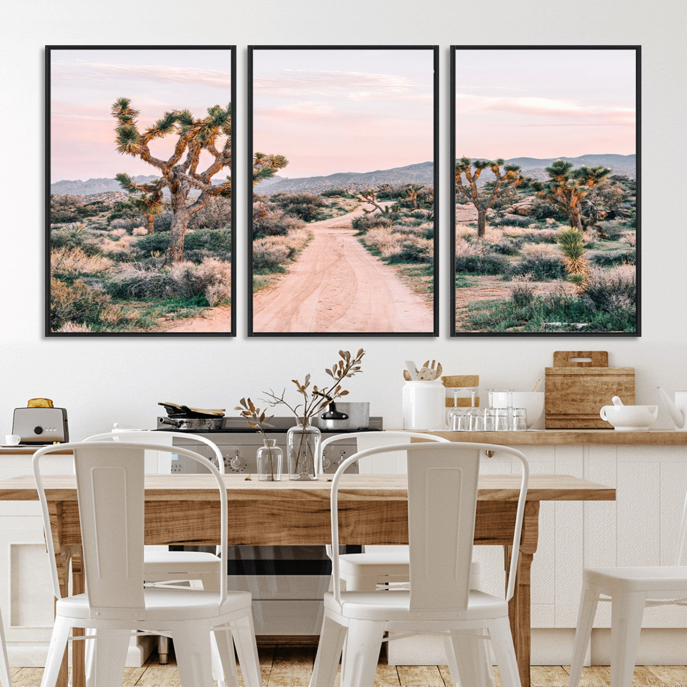 MGV-FC-60X30-3P - Desert Trail Wall Art – Canvas Print of Joshua Trees & Sunset Glow, Sandy Path Wilderness, Scenic Nature Escape Decor for Living Room, Office or Bedroom