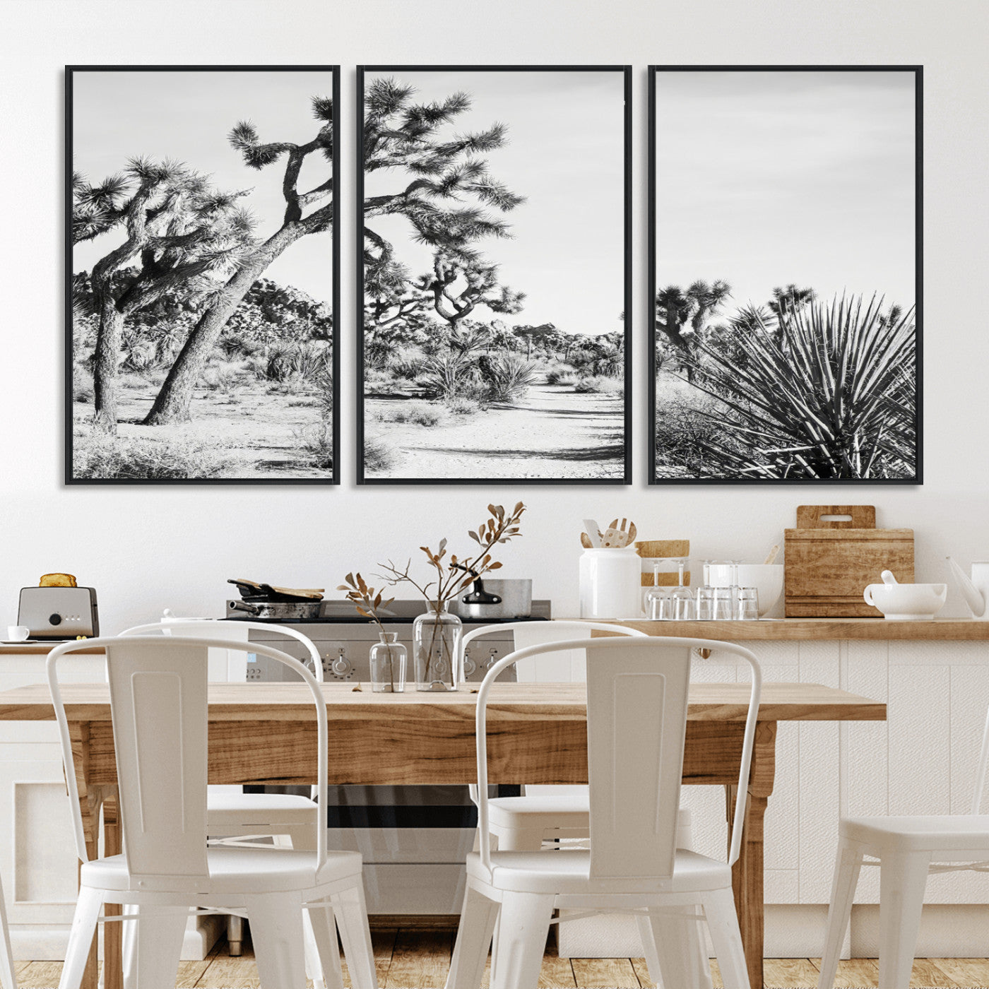 88164251-MGV-FC-60X30-3P_Black-Joshua Tree Desert Wall Art – Black & White Canvas Print, Nature Serenity Decor for Guest Room, Office or Living Room