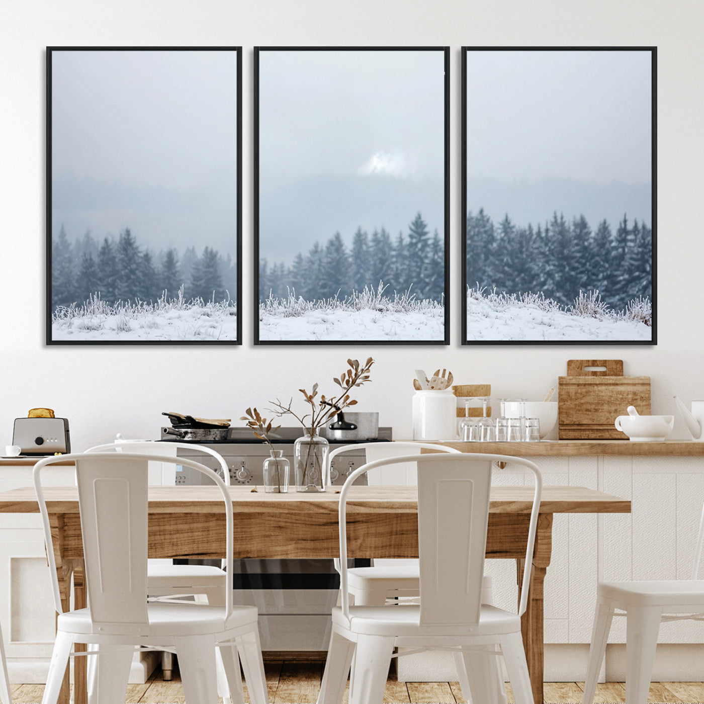 33033082-MGV-CV-36X24-Winter Forest Wall Art Canvas Print – Framed Snowy Landscape Art Picture Misty Tree Scene Artwork for Home Office