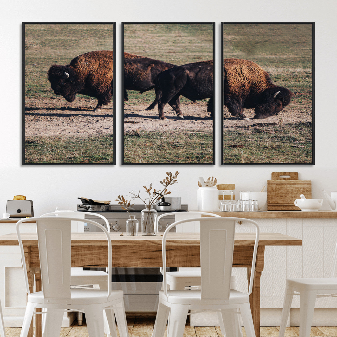 58141885-MGV-CV-36X24-Bison Wall Art Canvas Print – Framed Western Wildlife Modern Ranch Rustic Nature Scene Artwork for Home Office