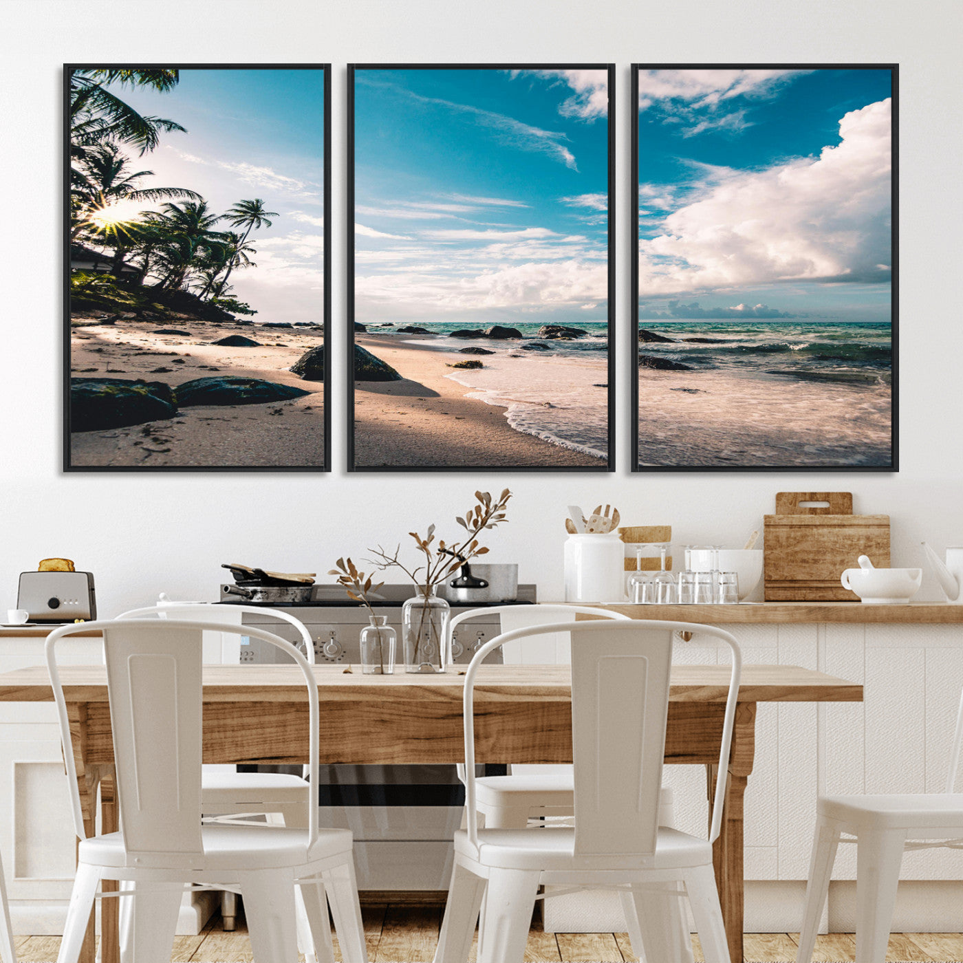 95301406-MGV-CV-36X24-Tropical Beach Wall Art Canvas Print – Framed Ocean Waves Relaxing Seascape Coastal Nature Scene Artwork for Home Office