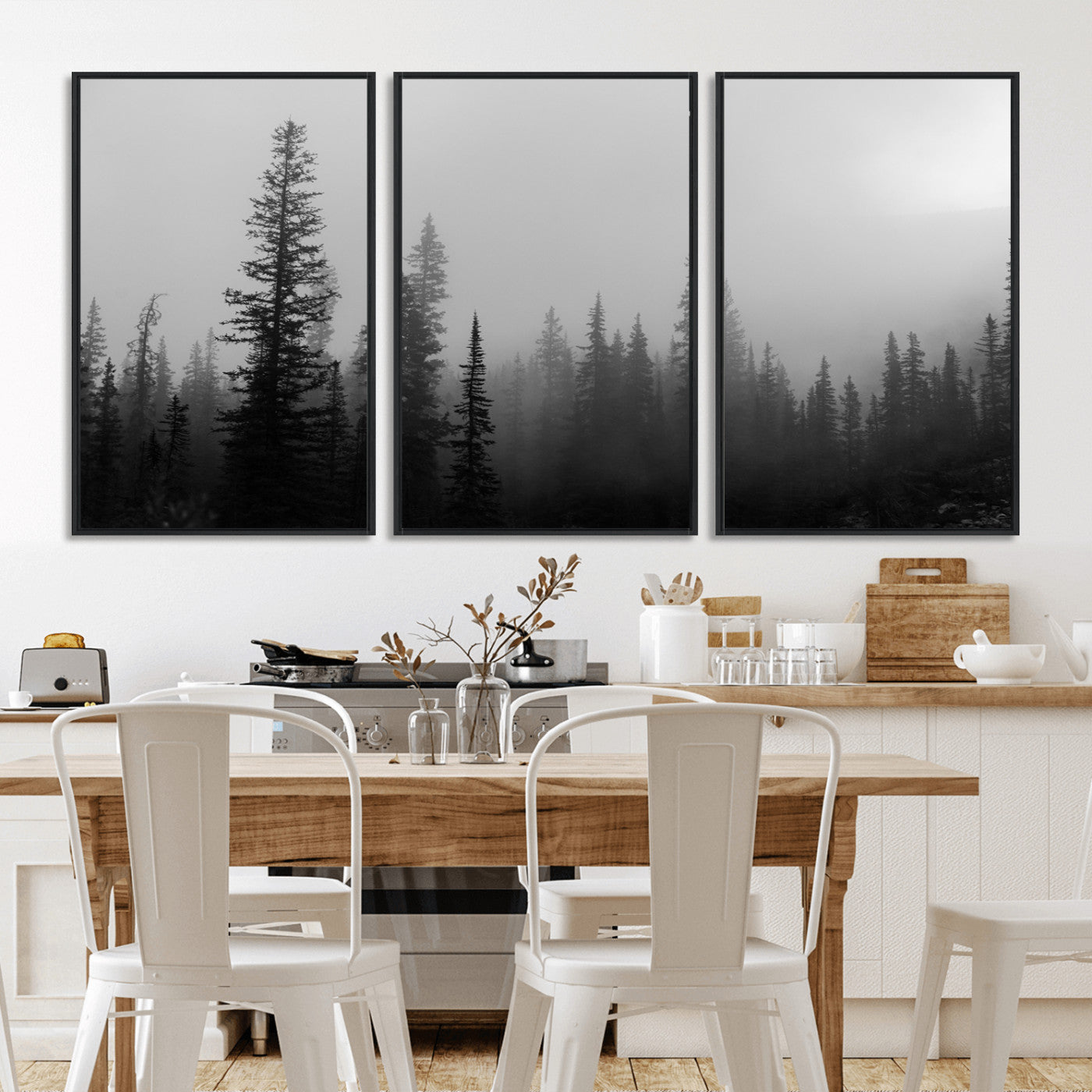 73138900-MGV-CV-36X24-Misty Pines Wall Art Canvas Print – Framed Woodland Minimalist Rustic Nature Scene Photography Artwork for Home Office