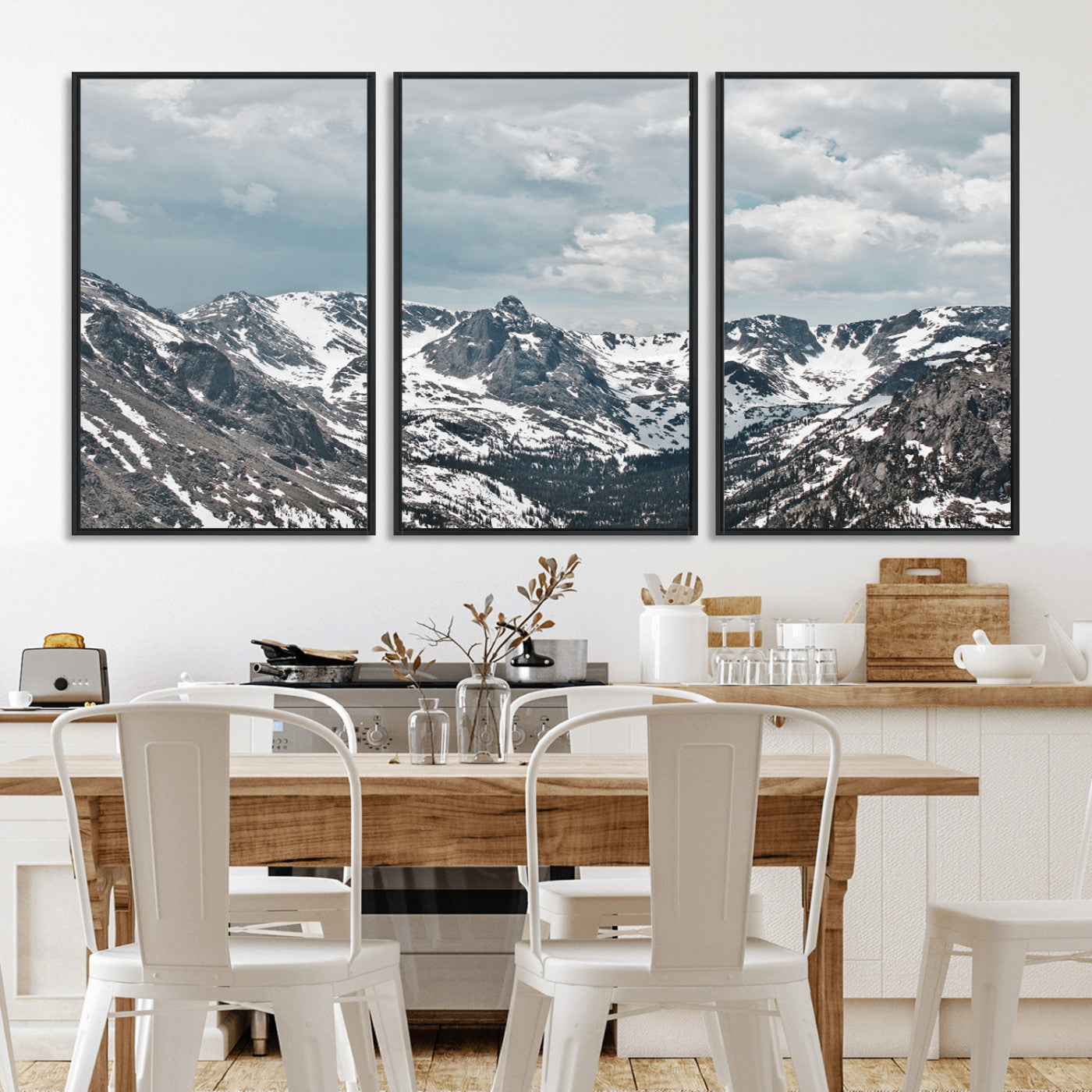 94074619-MGV-FC-60X30-3P_Black-Snowy Peaks Wall Art Canvas Print – Alpine Wilderness Mountain Escape Winter Serenity Artwork for Home, Office