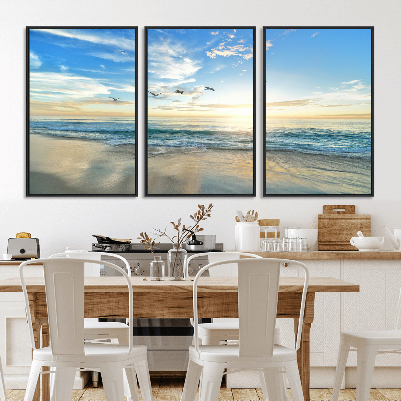 20708696-MGV-CV-36X24-Minimalist Seaside Wall Art Canvas Print – Morning Glow Golden Reflections Coastal Nature Artwork for Home, Office