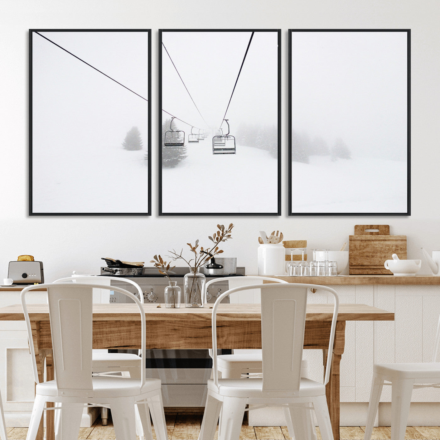 -Ski Lift Wall Art Canvas Print – Snowy Alpine Landscape Nordic Adventure Winter Mountains Artwork for Home, Office
