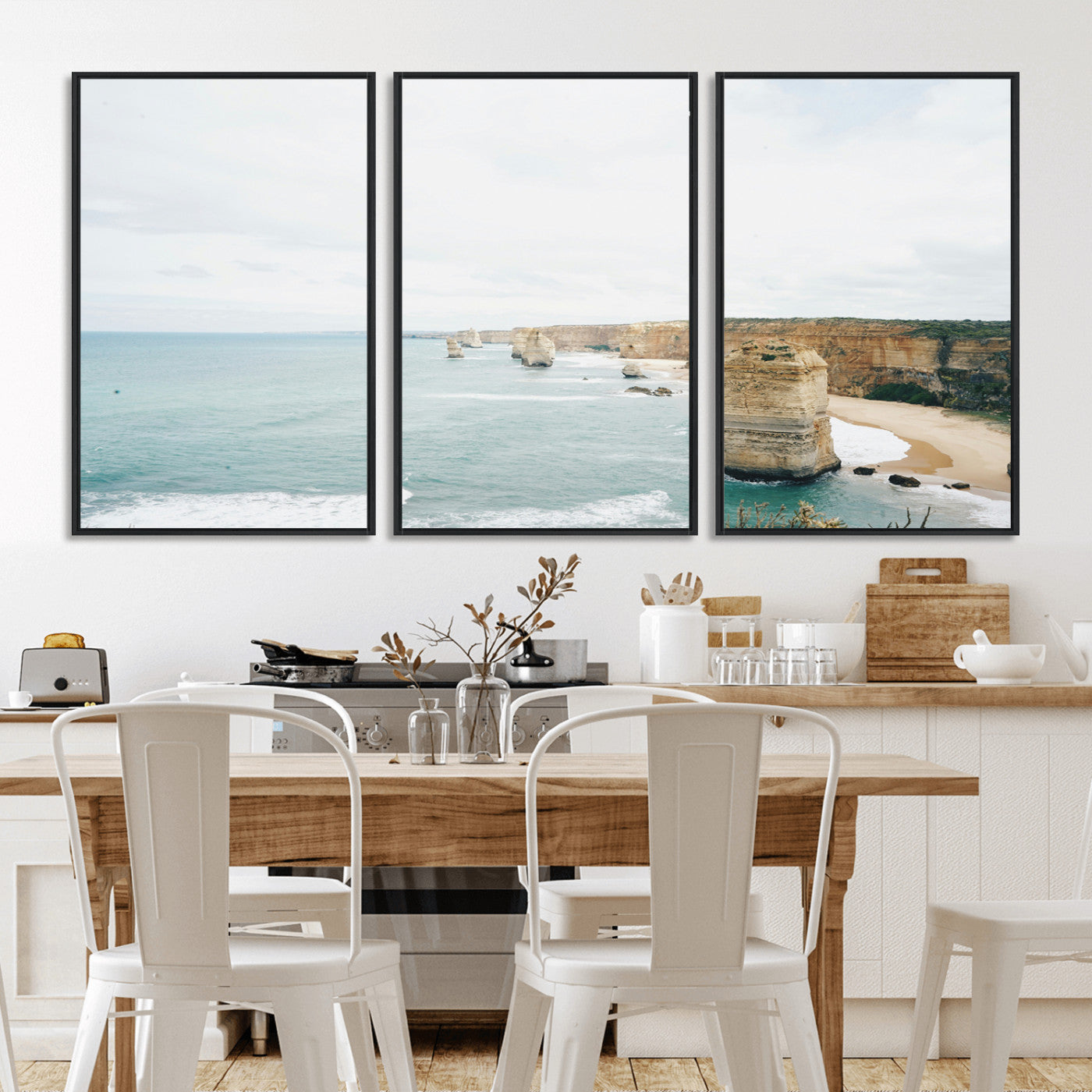 70095633-MGV-CV-36X24-Twelve Apostles Wall Art Canvas Print – Framed Coastal Cliffs Rugged Rock Formations Artwork for Home Office