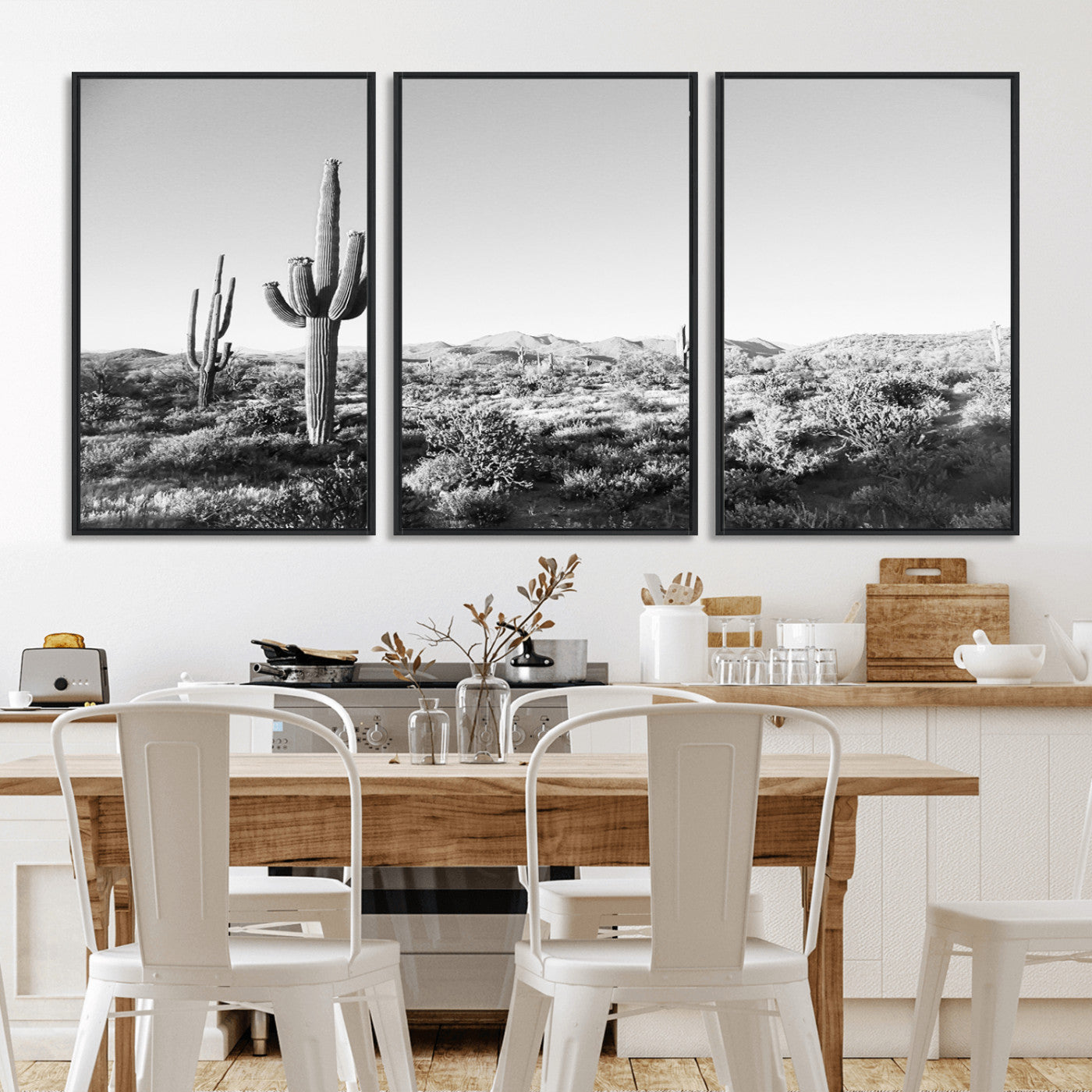 85205054-MGV-CV-36X24-Saguaro Cactus Wall Art Canvas Print – Framed Monochrome Landscape Scenic Arizona Minimalist Western Artwork for Home, Office