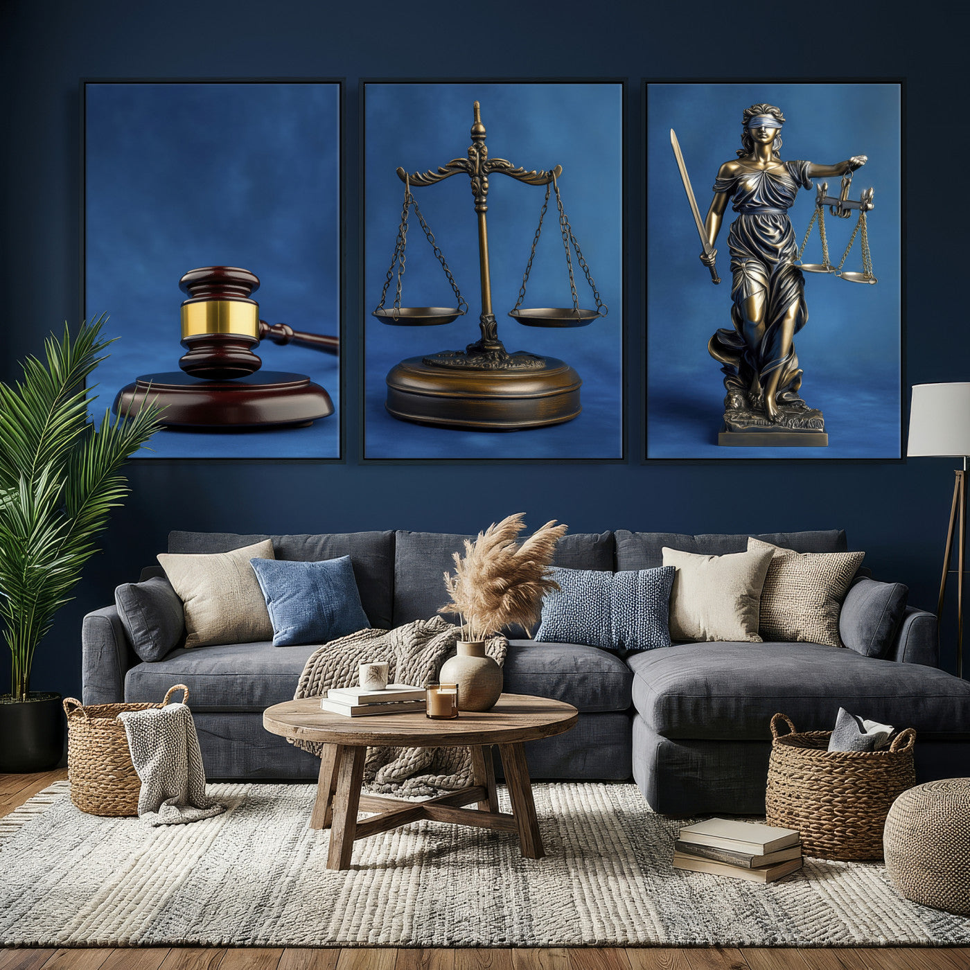 27565987-MGV-CV-60X30-3P - Legal Justice Wall Art Canvas – Gavel, Scales & Lady Justice with Courtroom Canvas Print for Law Office or Lawyer Gifts