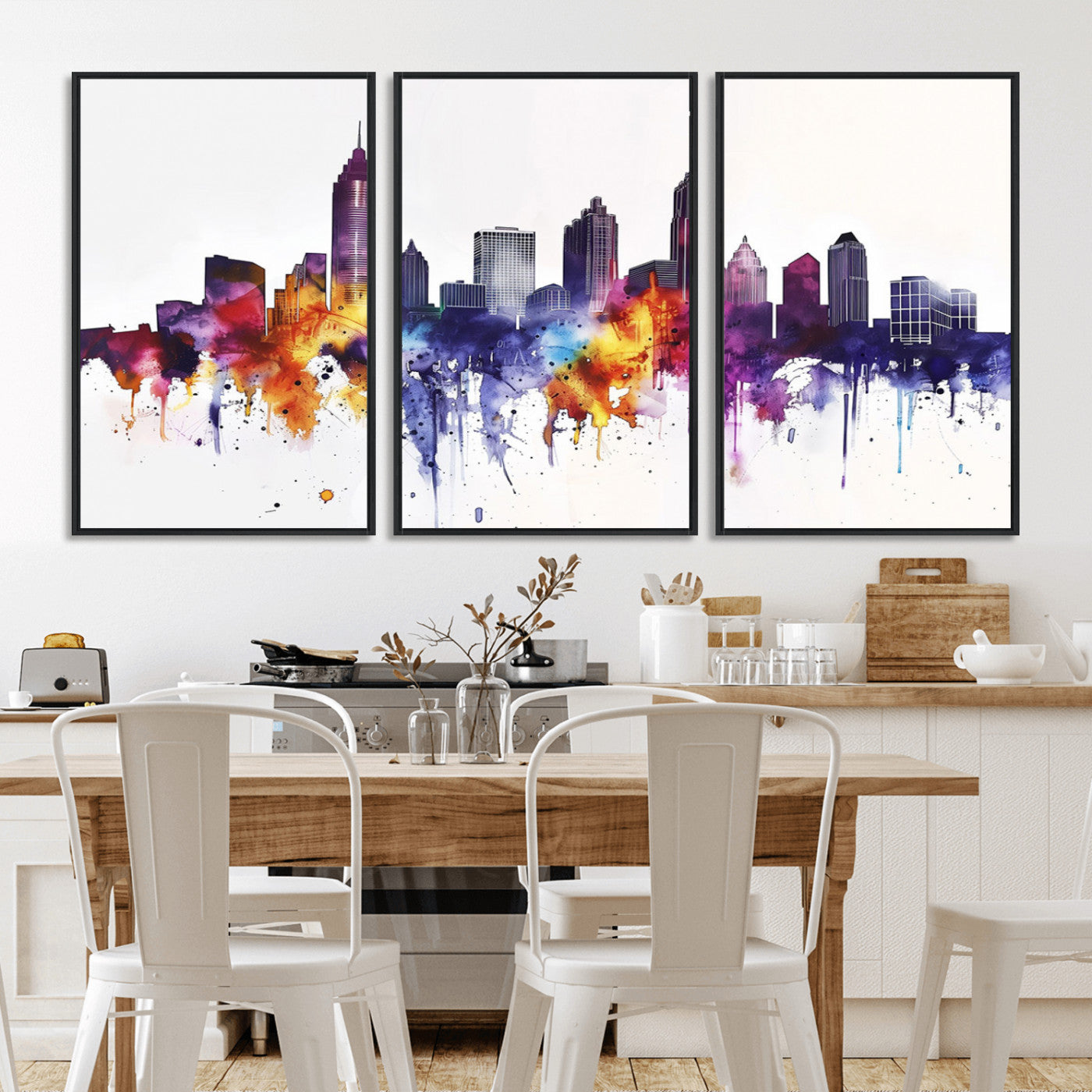 34479880-MGV-CV-36X24-Atlanta Skyline Wall Art Canvas Print – Framed Colorful Watercolor Cityscape Artwork for Home, Office, Living Room