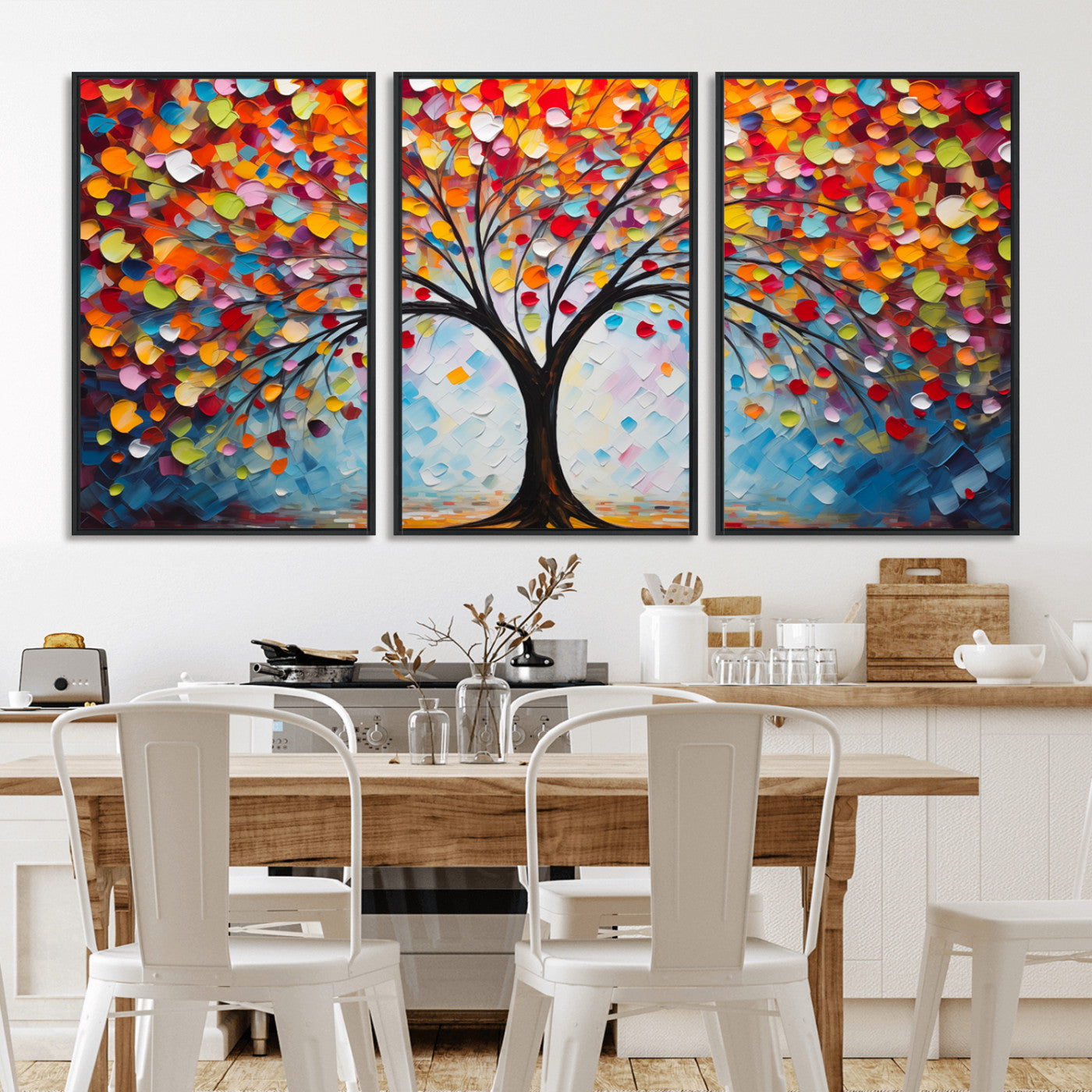 HS2447-MGV-FC-60X30-3P_Black-Vibrant Tree of Life Canvas Wall Art – Colorful Abstract Nature in Modern Decor - Ready to Hang
