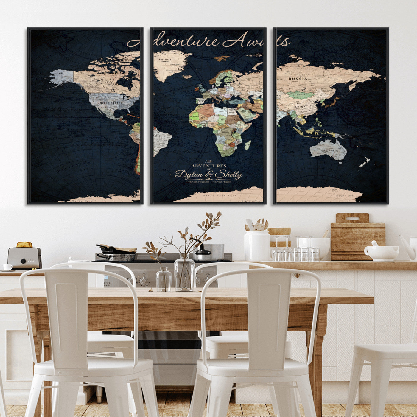 Rehber01-MGV-CV-36X24-Personalized World Map Canvas Print – Framed Push Pin Travel Wall Art for Couples – Adventure & Anniversary Gift
