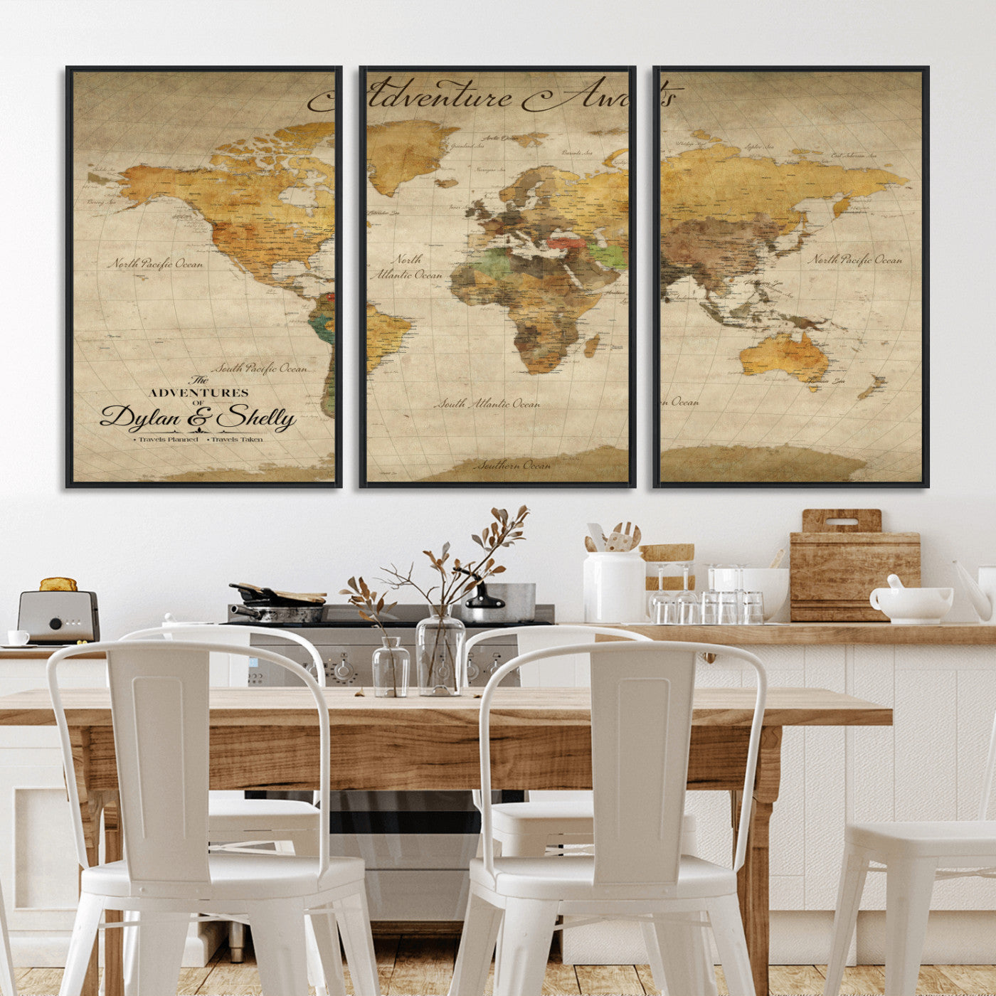 50298017-MGV-FC-60X30-3P_Black-Personalized World Map Canvas – Custom Framed Push Pin Travel Map Wall Art, Vintage Style Gift for Couples and Travelers