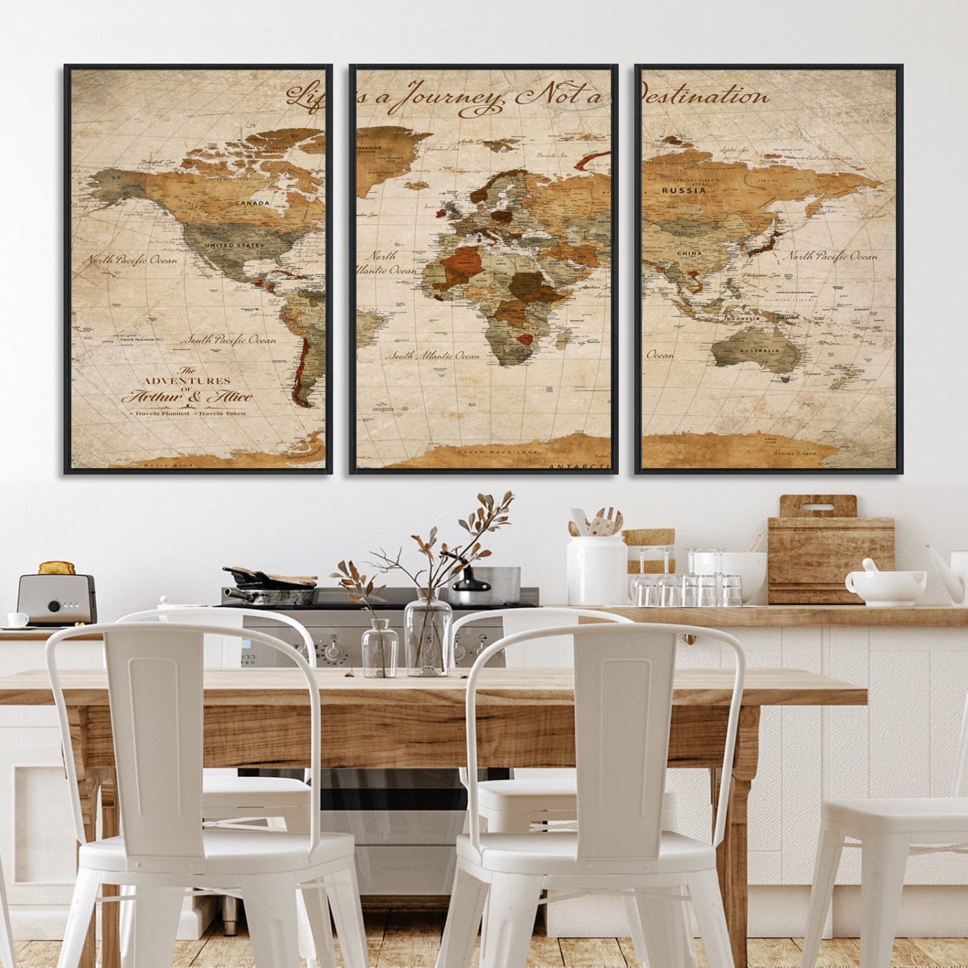 Rehber01-MGV-CV-36X24-Personalized Vintage World Map Canvas – Custom Framed Push Pin Travel Map Wall Art, Rustic Gift for Couples and Travel Lovers