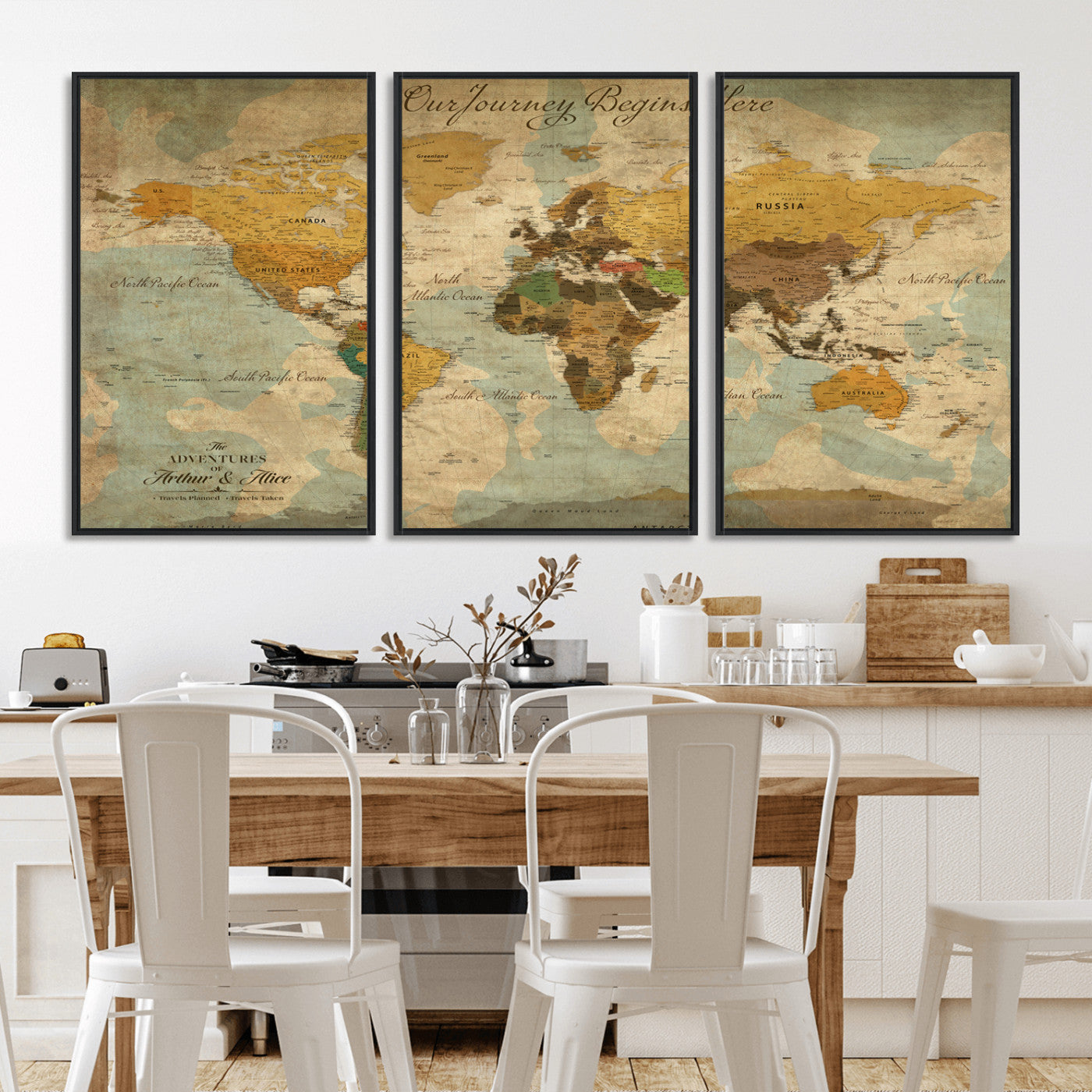 40572820-MGV-FC-60X30-3P_Black-Personalized World Map Canvas – Custom Framed Push Pin Travel Map Wall Art, Vintage Style Gift for Couples