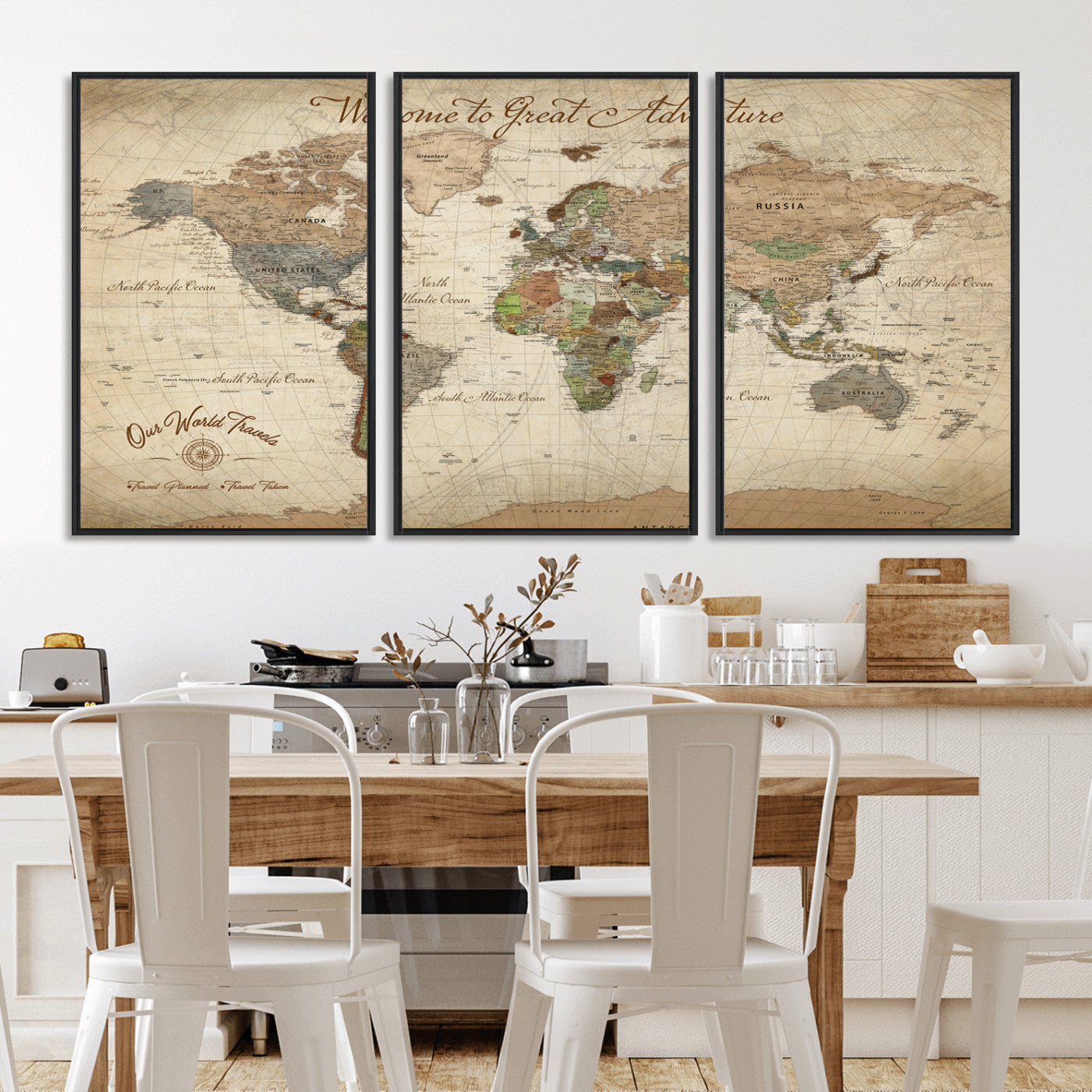 -Personalized Antique World Map Canvas Print – Custom Push Pin Travel Tracker Vintage Adventure Gift for Couples for Home, Office