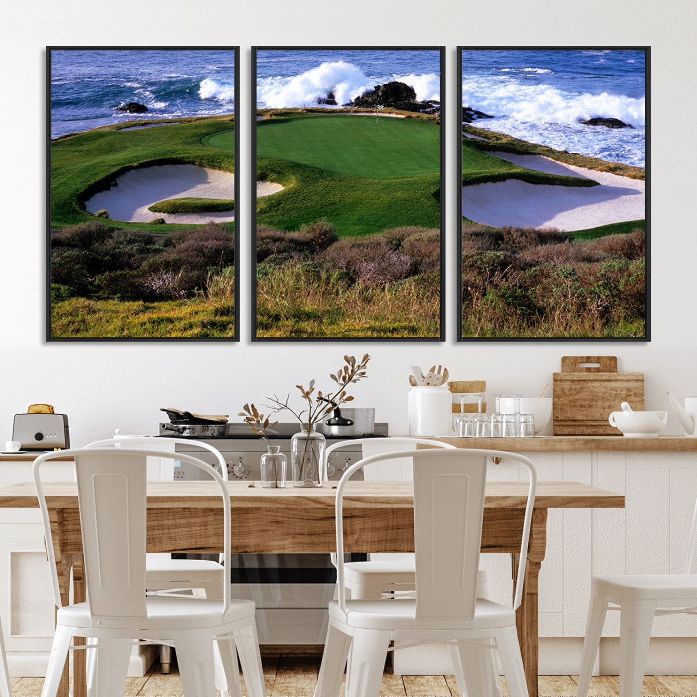 22776914-MGV-CV-36X24-Ocean Cliff Golf Green Canvas Print – Framed Majestic Coastal Scene with Lush Green Artwork for Home, Office
