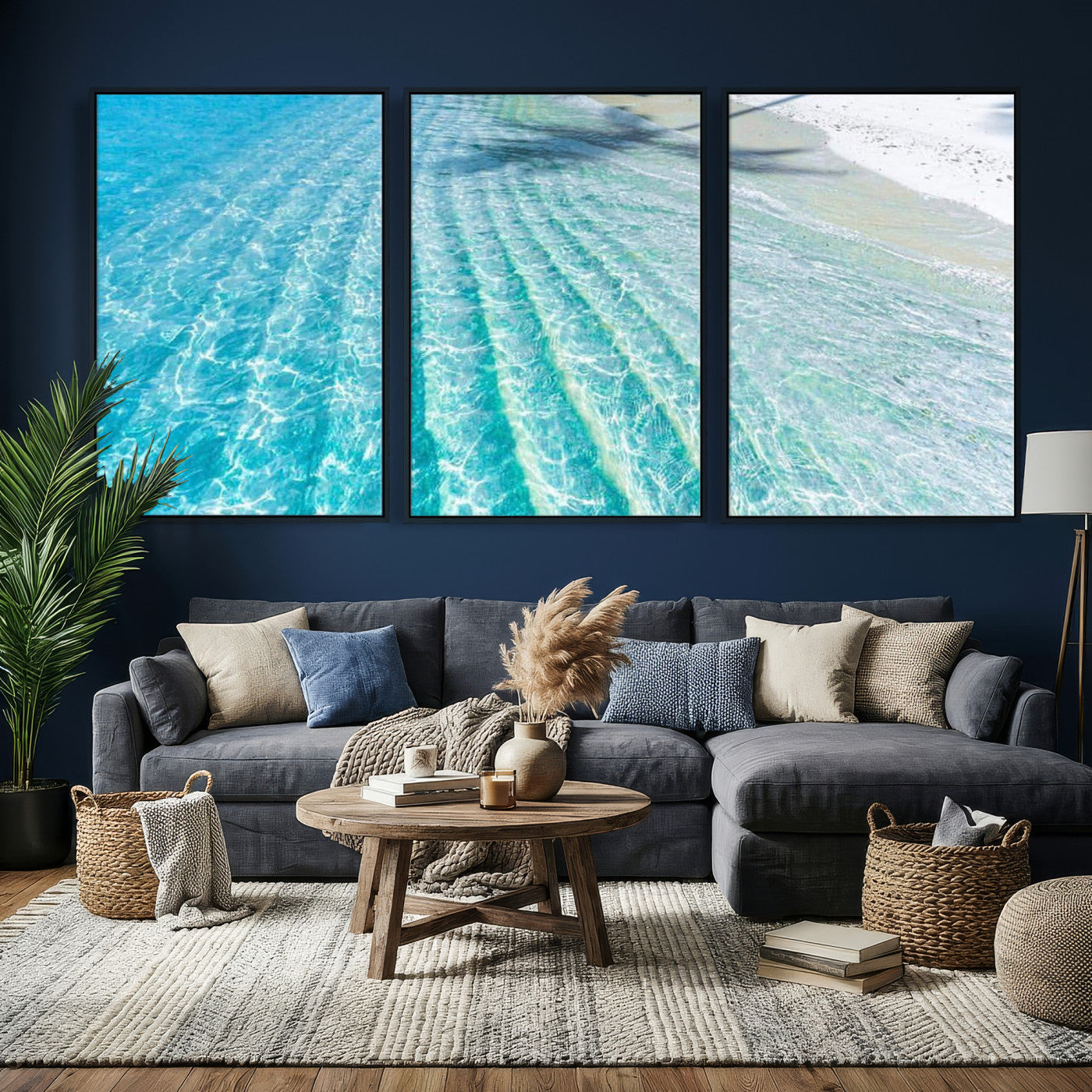 46233906-MGV-CV-36X24 - Serene Clear Blue Ocean Water Canvas Wall Art – Soft White Sand Shore Coastal Print for Home Decor, Relaxation, and Tranquil Vibes