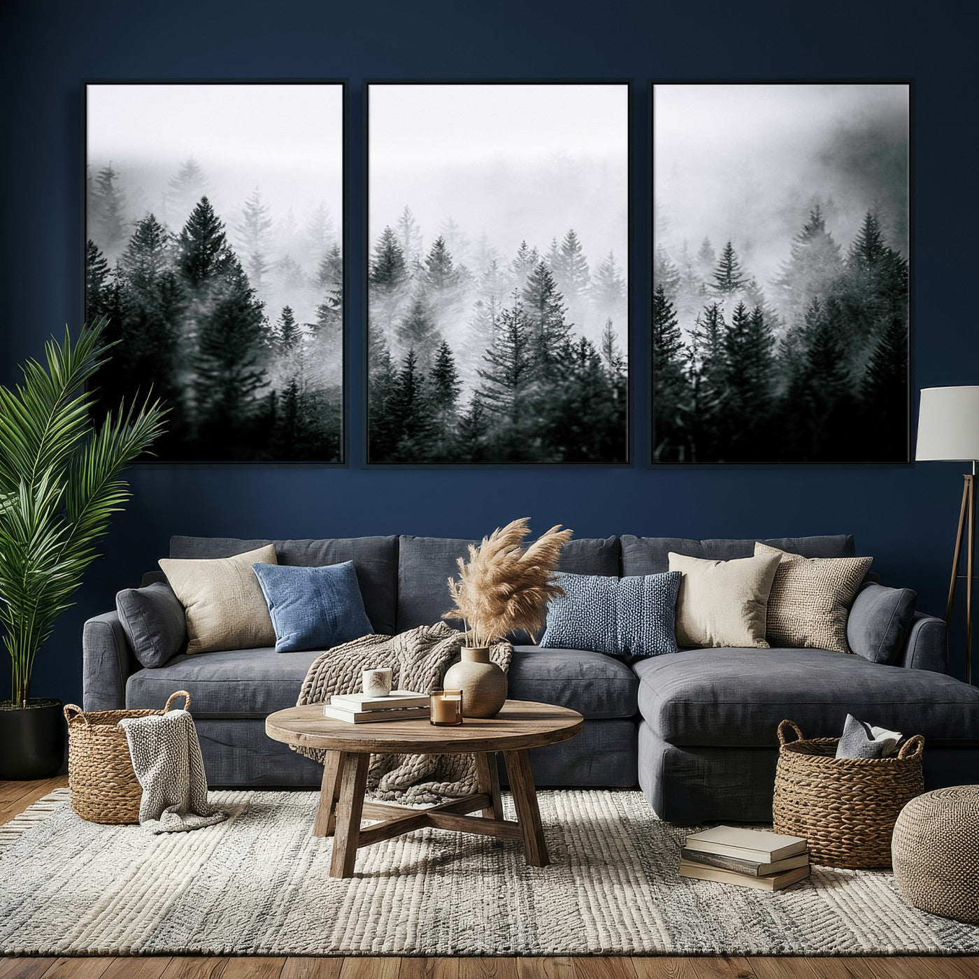 87750525-MGV-CV-36X24 - Foggy Forest Wall Art Canvas Print – Mountain Woodland Landscape Photography for Minimal Nature Home Decor