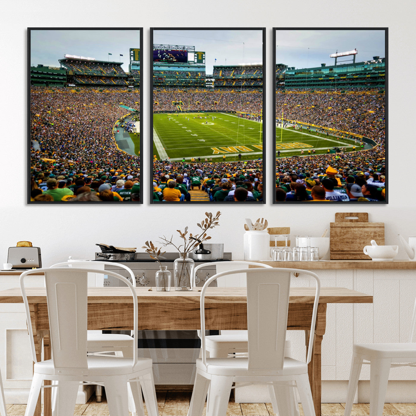 GBP101-MGV-FC-60X30-3P - Green Bay Packers Lambeau Field Stadium Wall Art Canvas Print, Iconic NFL Football Stadium Artwork, Wisconsin Sports Home Decor