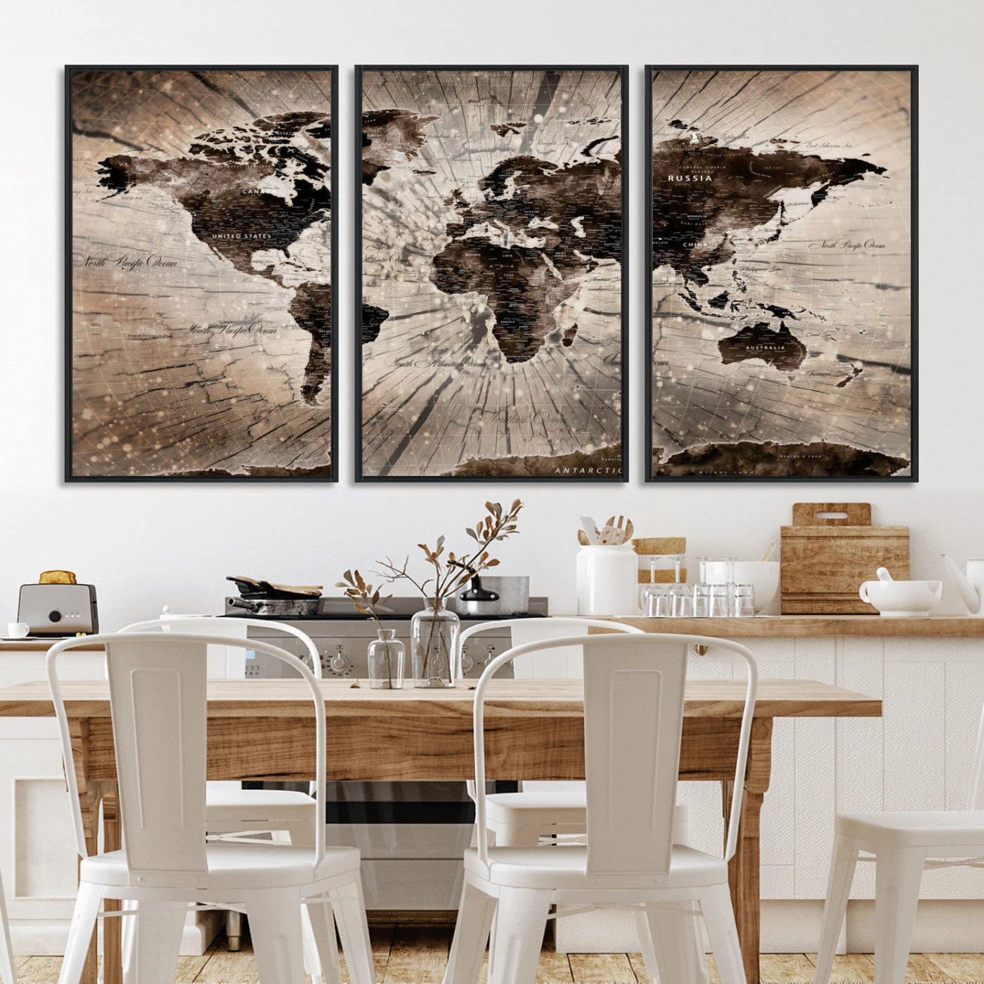 35326624-MGV-FC-60X30-3P - World Map Wall Art Canvas Print, Modern Decorative Framed Map Artwork Prints for Living Room, Office, Bedroom Wall Decor