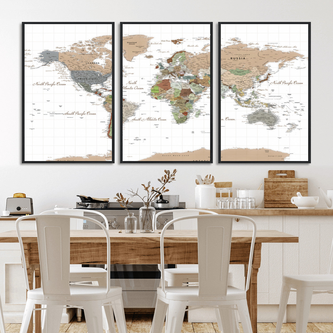 91286788-MGV-CV-36X24 - World Map Wall Art Canvas Print, Modern Decorative Framed Map Artwork Prints for Living Room, Office, Bedroom Wall Decor
