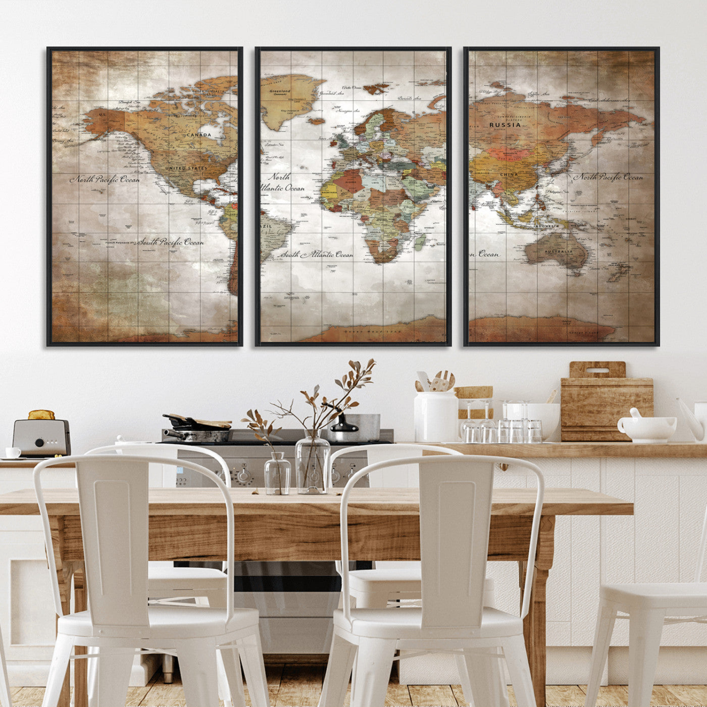 51643807-MGV-CV-36X24 - World Map Wall Art Canvas Print, Modern Decorative Framed Map Artwork Prints for Living Room, Office, Bedroom Wall Decor