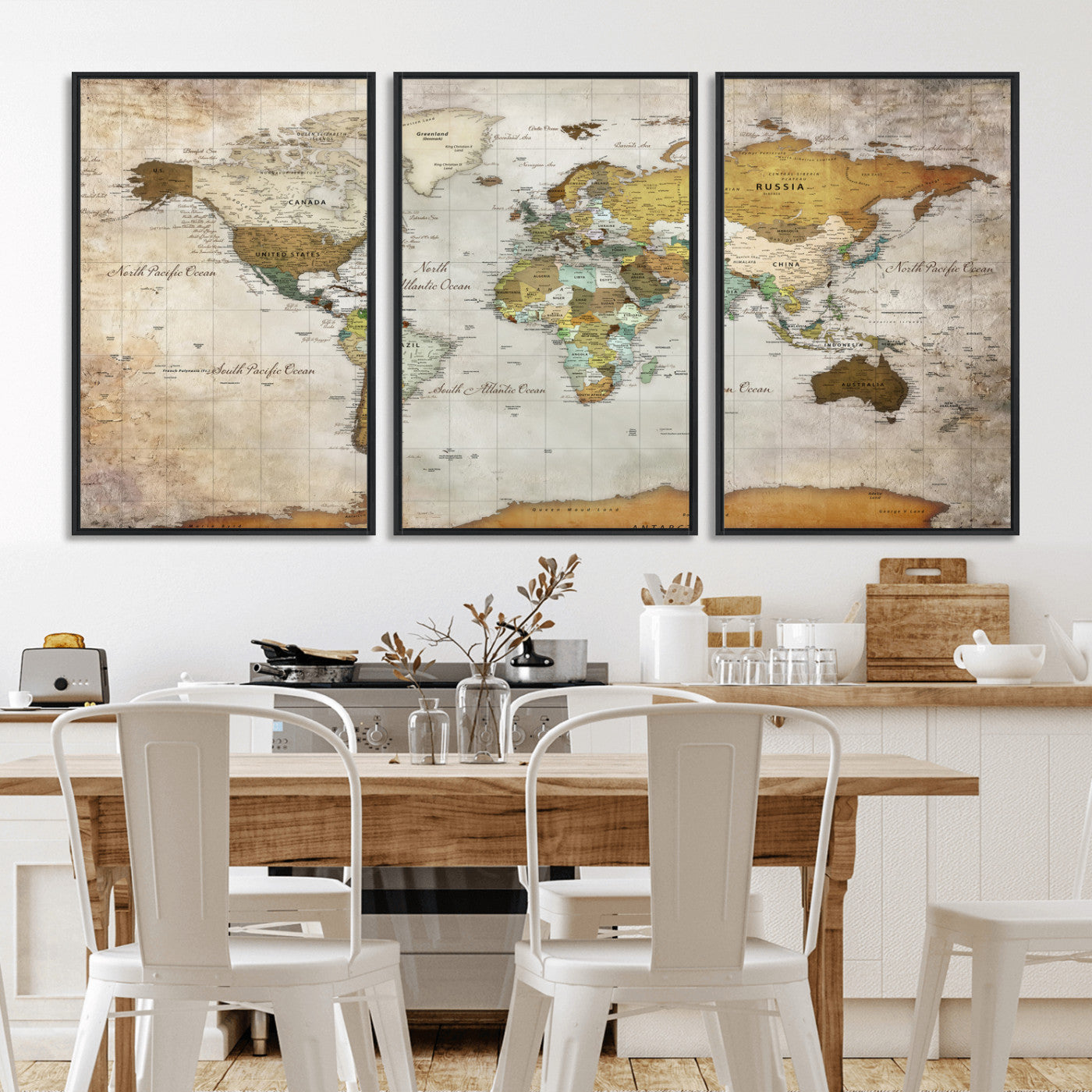 86108417-MGV-CV-36X24 - World Map Wall Art Canvas Print, Modern Decorative Framed Map Artwork Prints for Living Room, Office, Bedroom Wall Decor