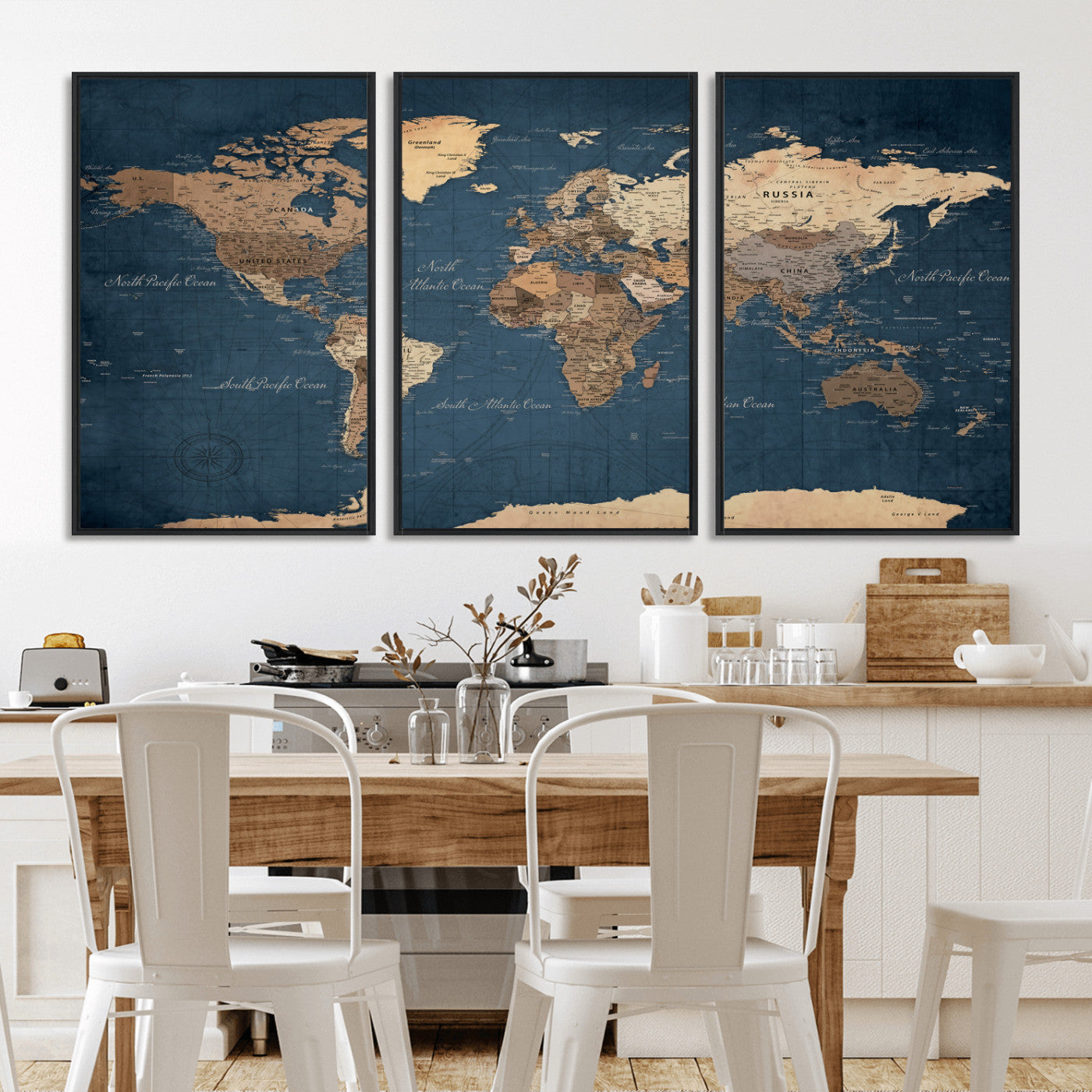 69886352-MGV-CV-36X24 - World Map Wall Art Canvas Print, Modern Decorative Framed Map Artwork Prints for Living Room, Office, Bedroom Wall Decor
