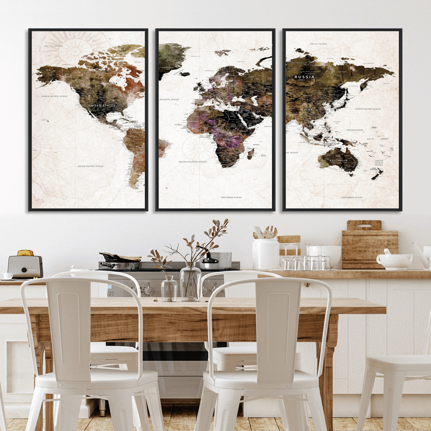 77651968-MGV-CV-36X24 - World Map Wall Art Canvas Print, Modern Decorative Framed Map Artwork Prints for Living Room, Office, Bedroom Wall Decor