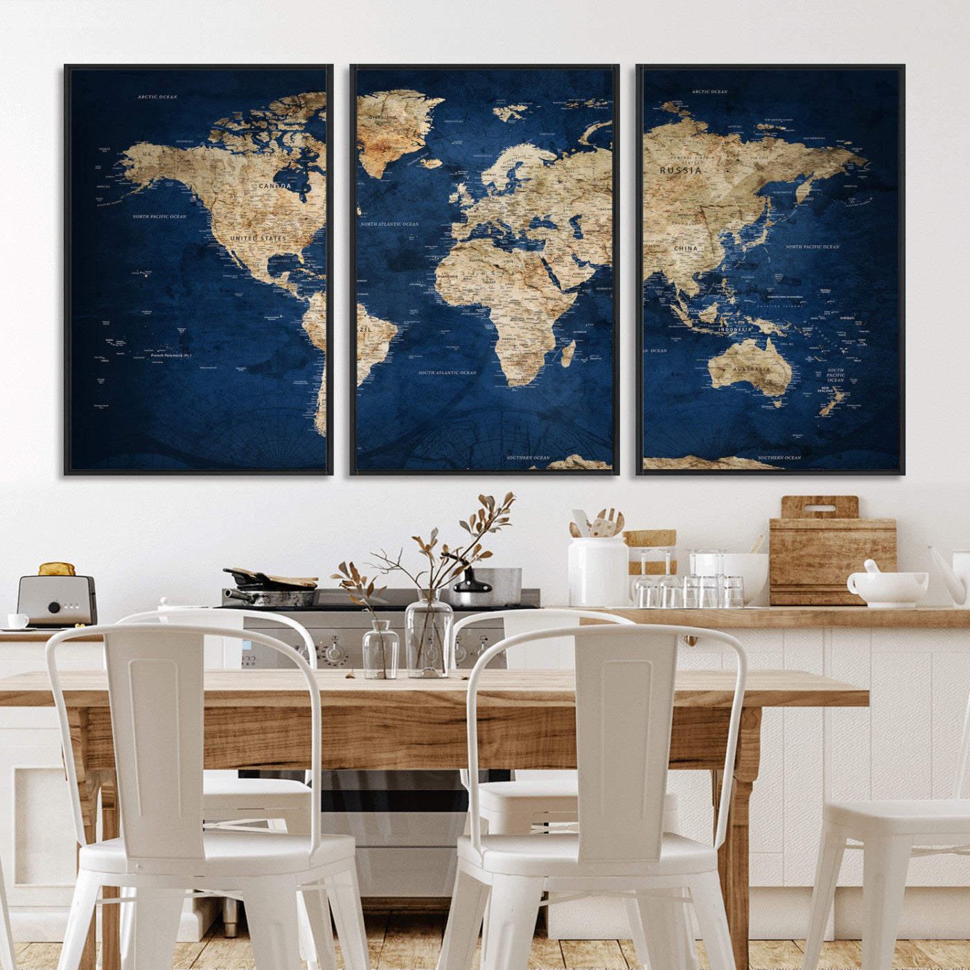 57503519-MGV-CV-36X24 - World Map Wall Art Canvas Print, Modern Decorative Framed Map Artwork Prints for Living Room, Office, Bedroom Wall Decor