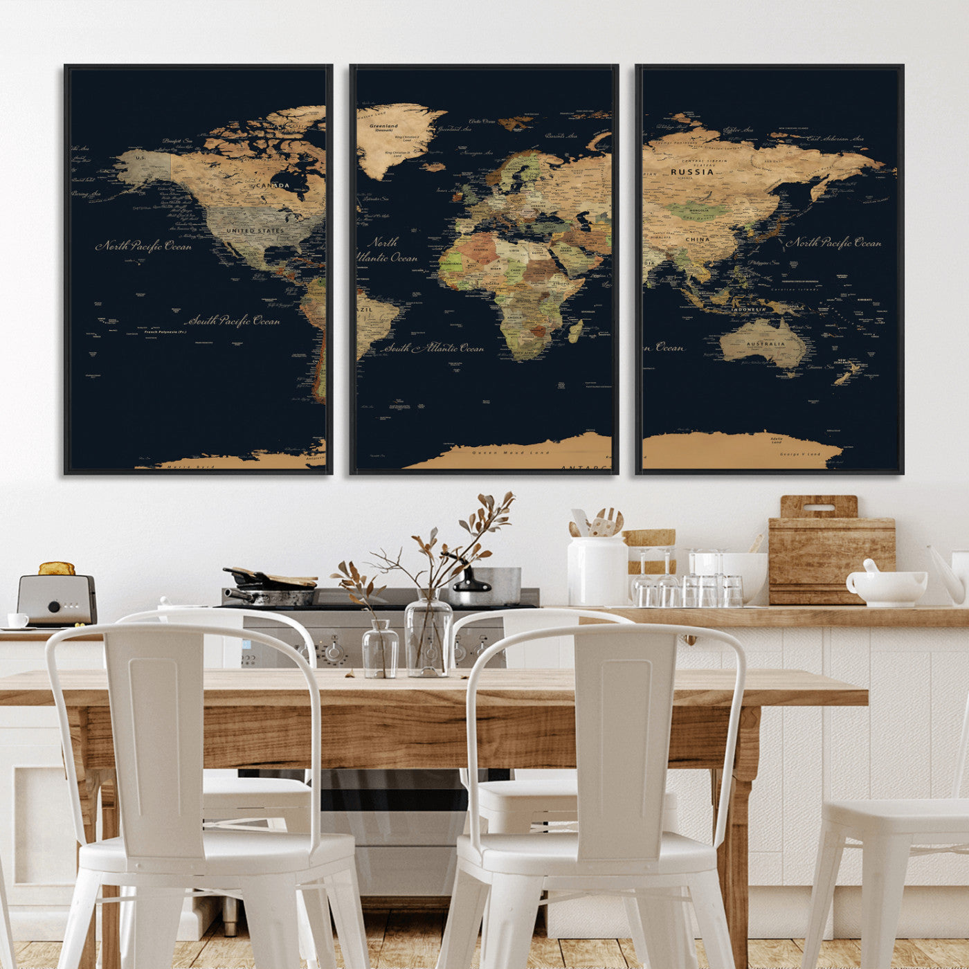 94449133-MGV-CV-36X24 - World Map Wall Art Canvas Print, Modern Decorative Framed Map Artwork Prints for Living Room, Office, Bedroom Wall Decor