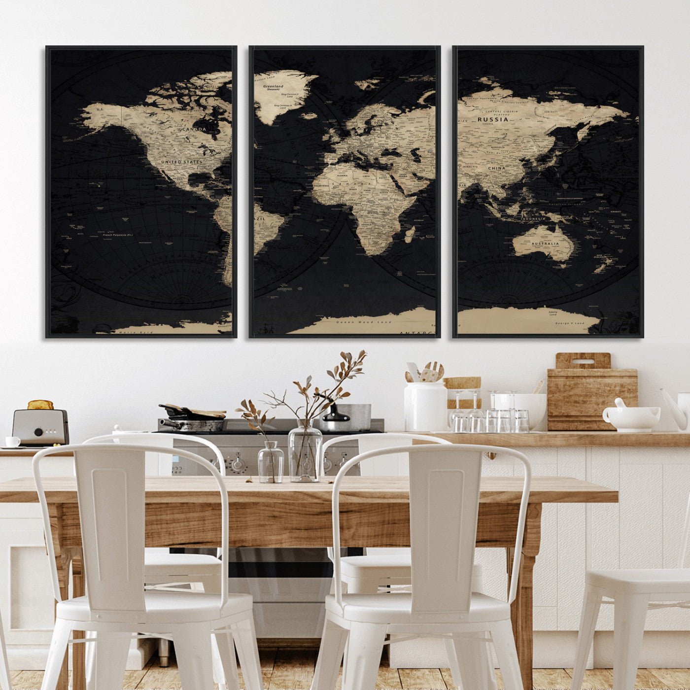 61835687-MGV-CV-36X24 - World Map Wall Art Canvas Print, Modern Decorative Framed Map Artwork Prints for Living Room, Office, Bedroom Wall Decor