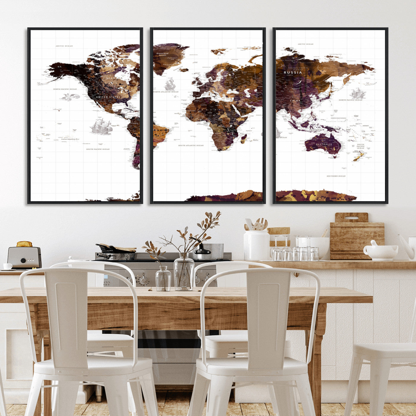 34792695-MGV-CV-36X24 - World Map Wall Art Canvas Print, Modern Decorative Framed Map Artwork Prints for Living Room, Office, Bedroom Wall Decor