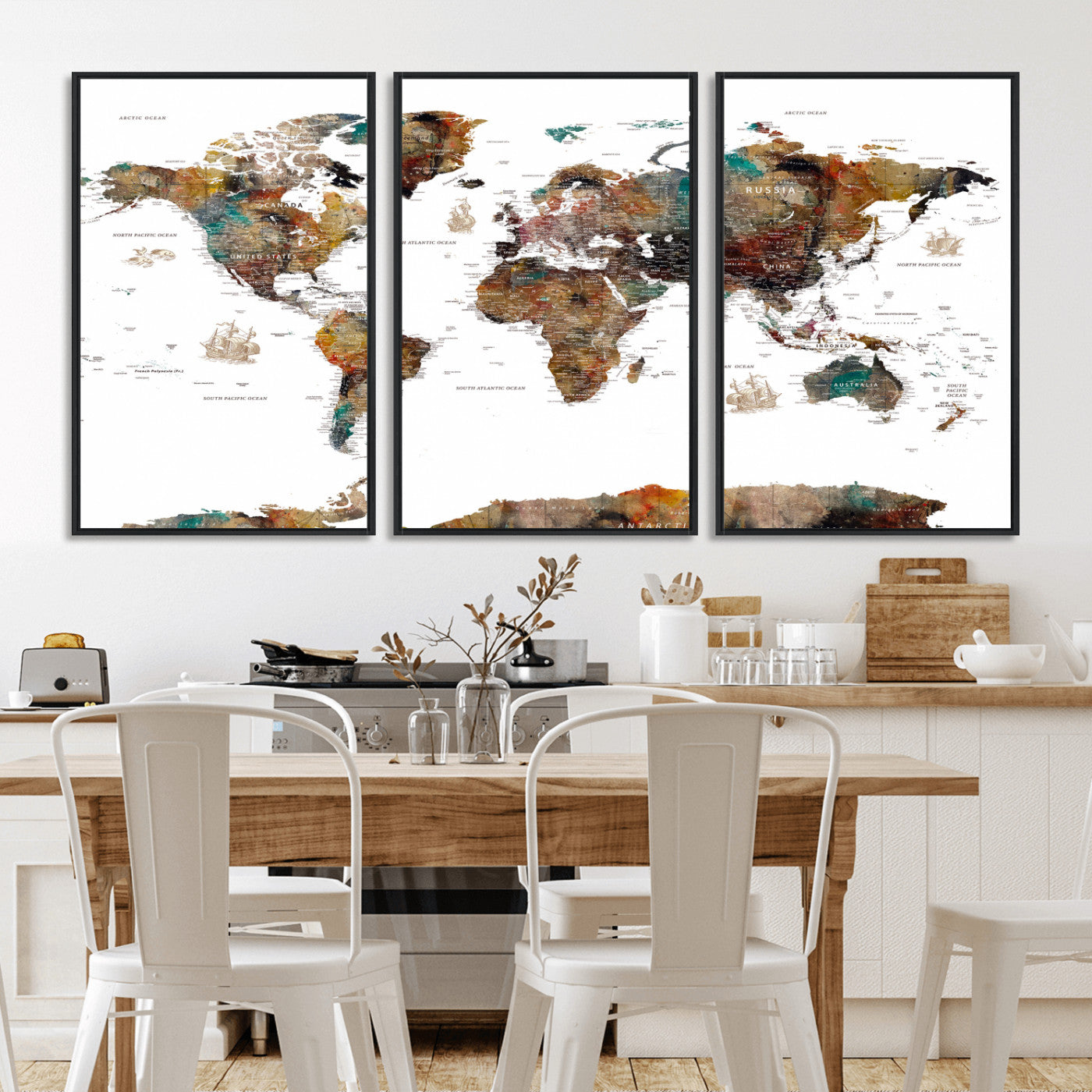82293175-MGV-CV-36X24 - World Map Wall Art Canvas Print, Modern Decorative Framed Map Artwork Prints for Living Room, Office, Bedroom Wall Decor