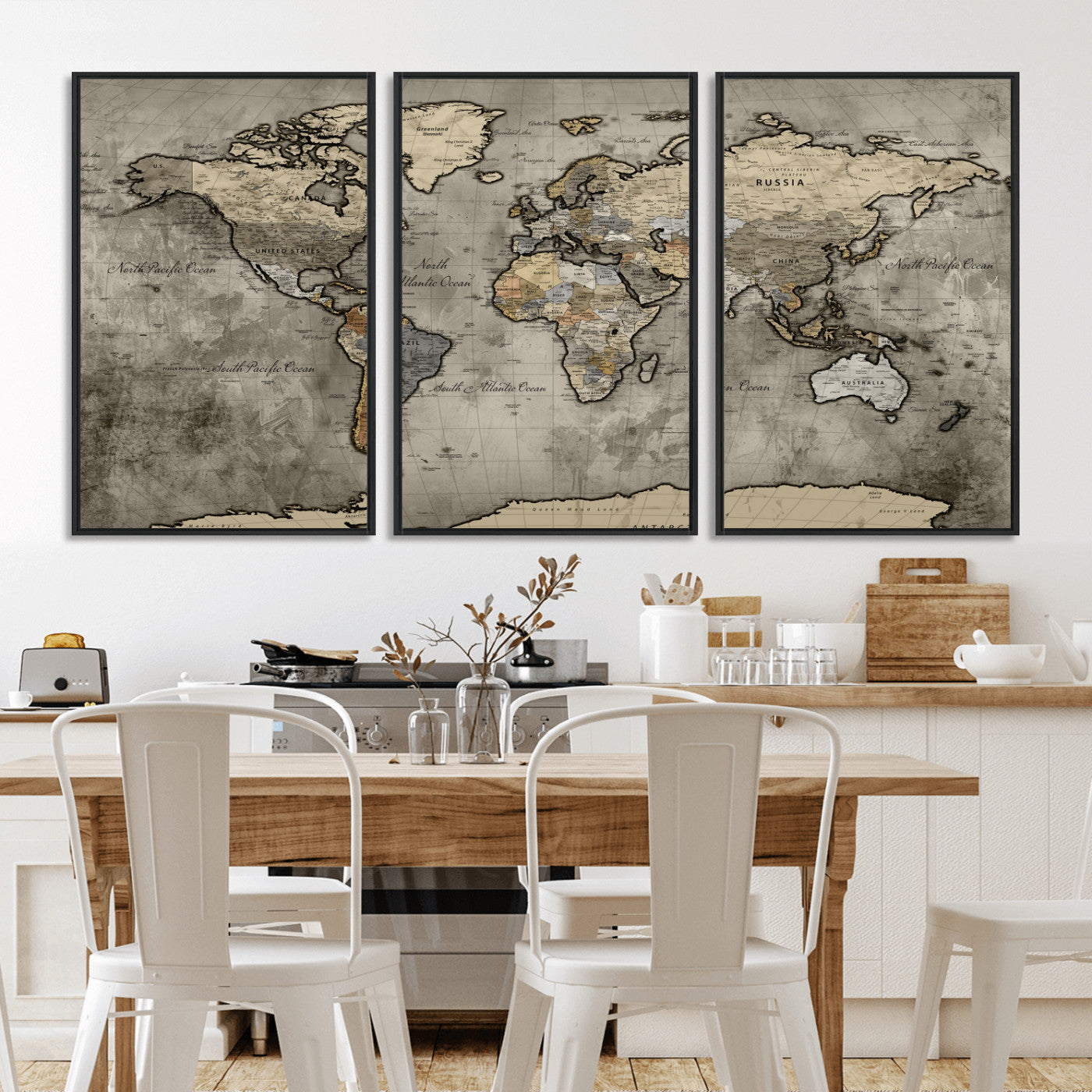 85218700-MGV-CV-36X24 - World Map Wall Art Canvas Print, Modern Decorative Framed Map Artwork Prints for Living Room, Office, Bedroom Wall Decor
