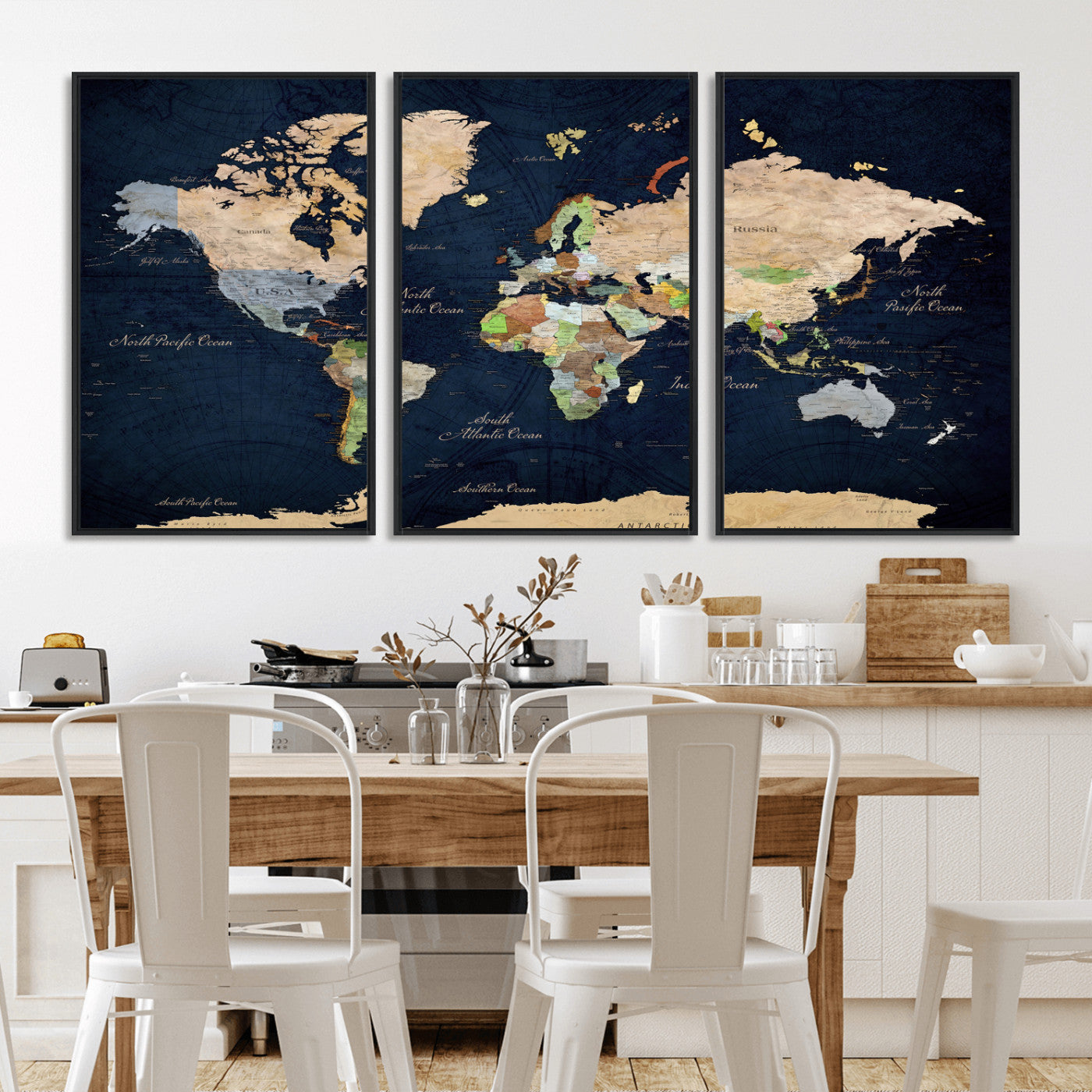 76603563-MGV-CV-36X24 - World Map Wall Art Canvas Print, Modern Decorative Framed Map Artwork Prints for Living Room, Office, Bedroom Wall Decor