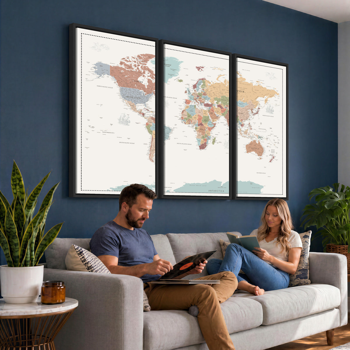 63447567-MGV-CV-36X24 - Pastel Colors World Map Wall Art Canvas Print