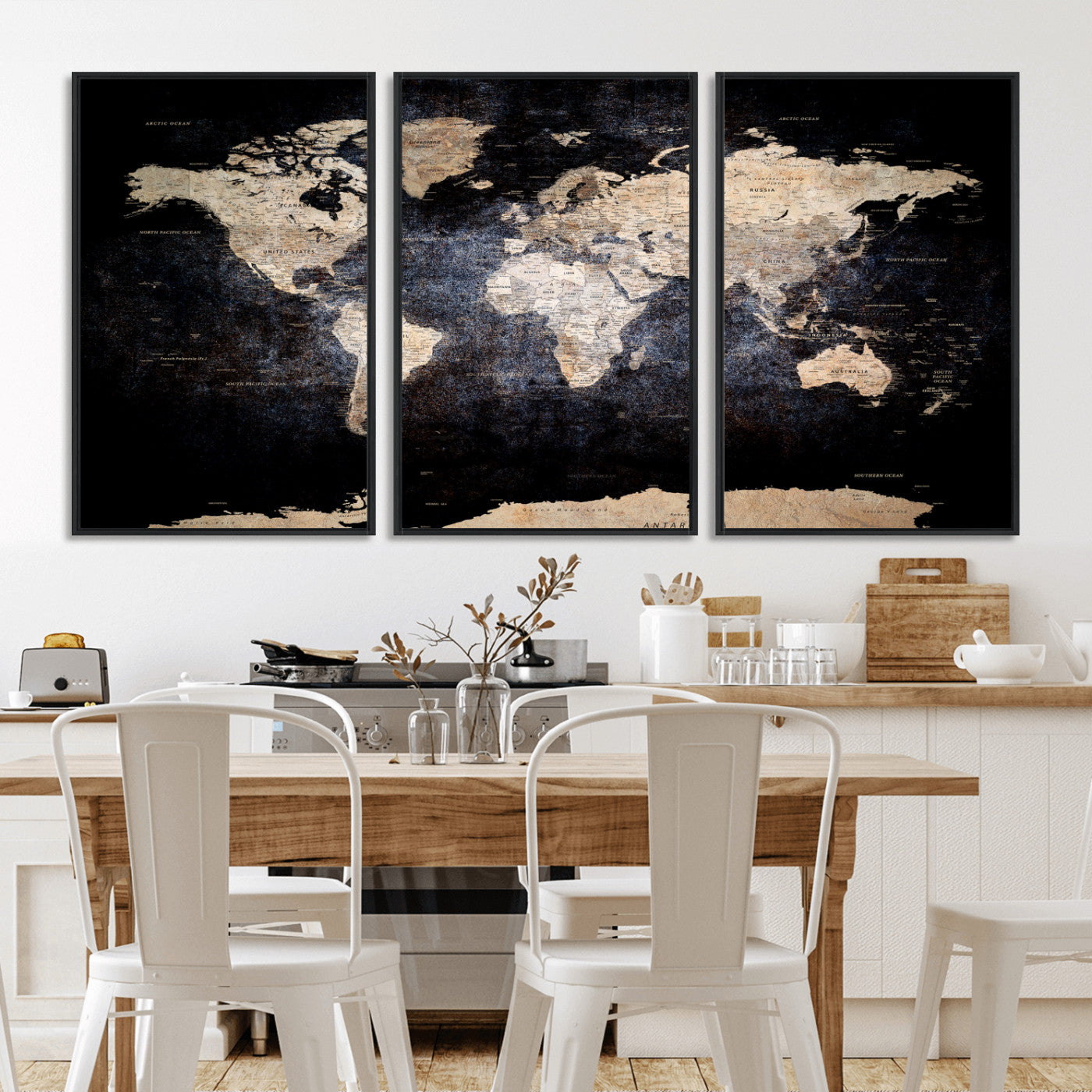 56713386-MGV-CV-36X24 - World Map Wall Art Canvas Print, Modern Decorative Framed Map Artwork Prints for Living Room, Office, Bedroom Wall Decor