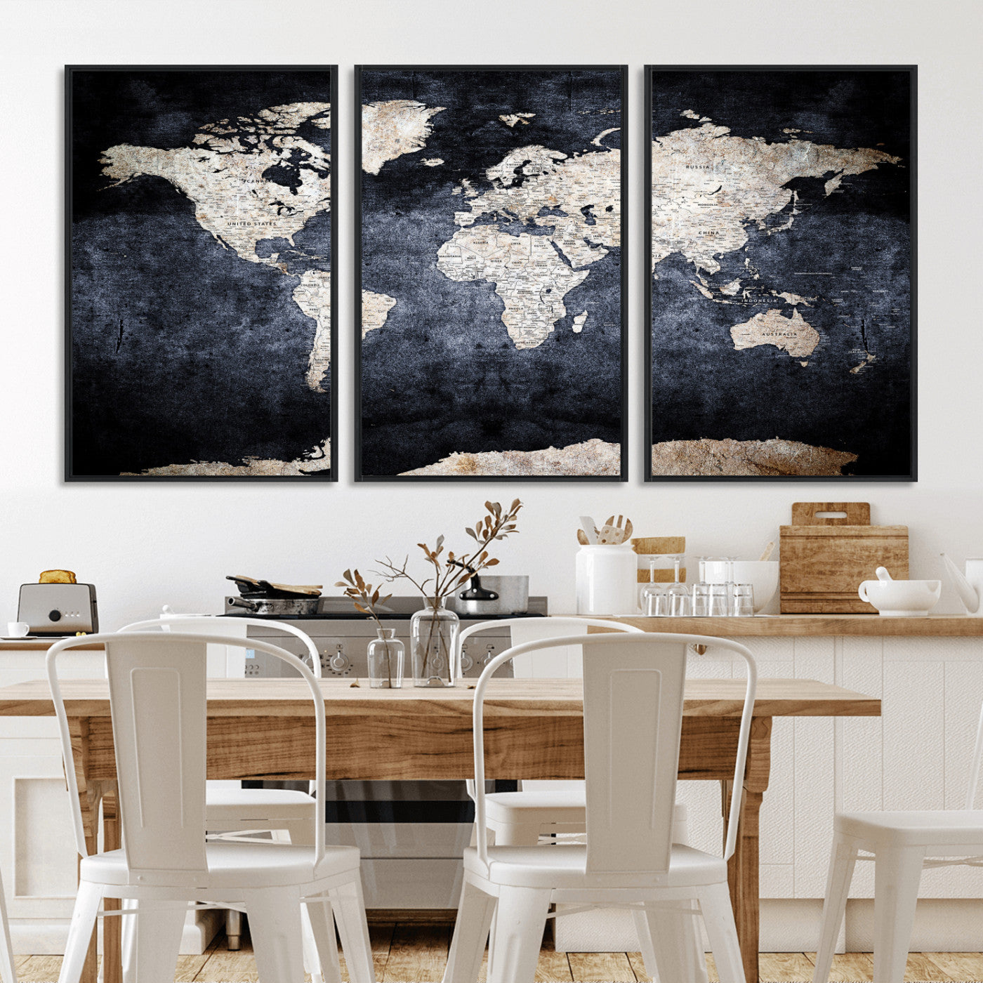 41193404-MGV-CV-36X24 - World Map Wall Art Canvas Print, Modern Decorative Framed Map Artwork Prints for Living Room, Office, Bedroom Wall Decor
