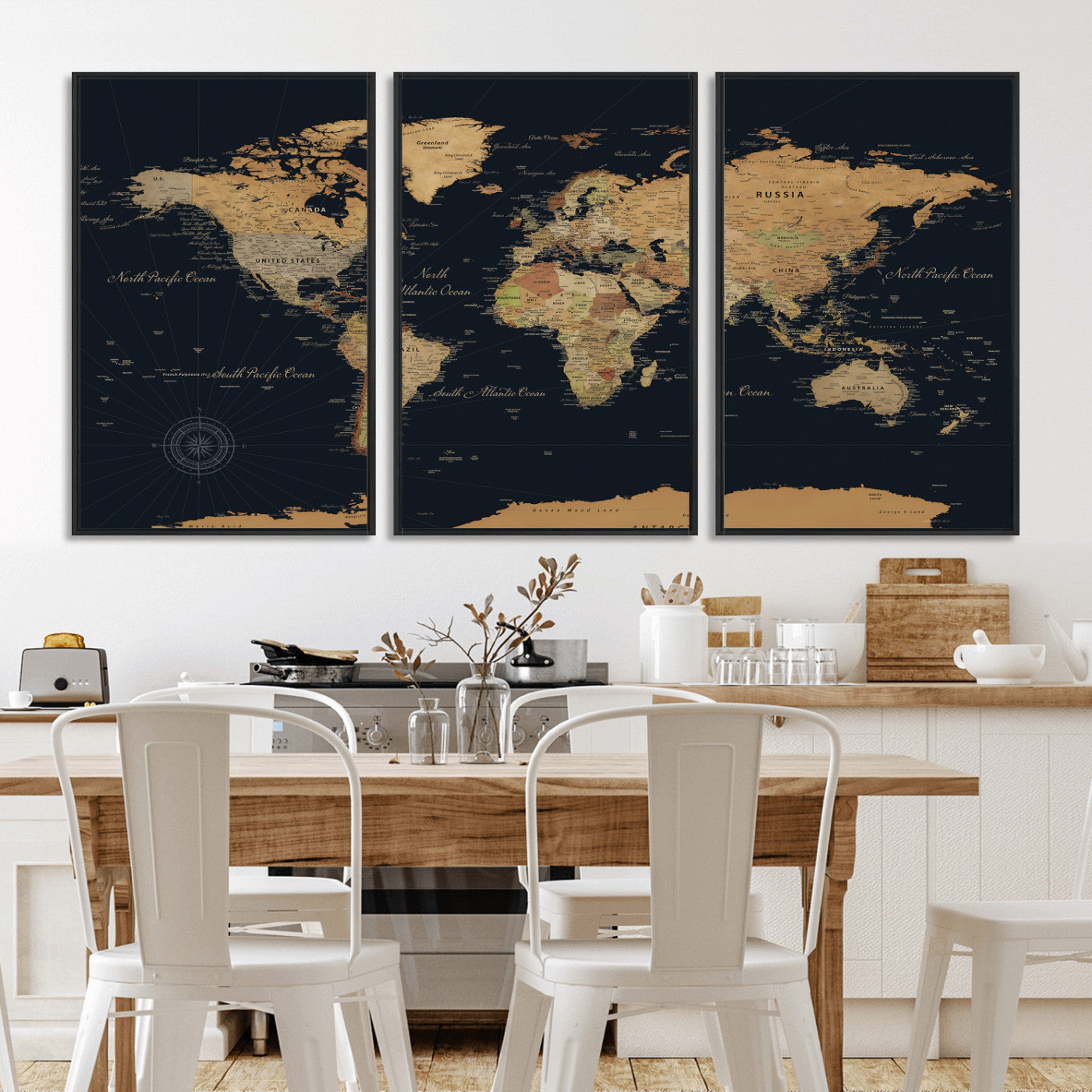 87280374-MGV-CV-36X24 - World Map Wall Art Canvas Print, Modern Decorative Framed Map Artwork Prints for Living Room, Office, Bedroom Wall Decor