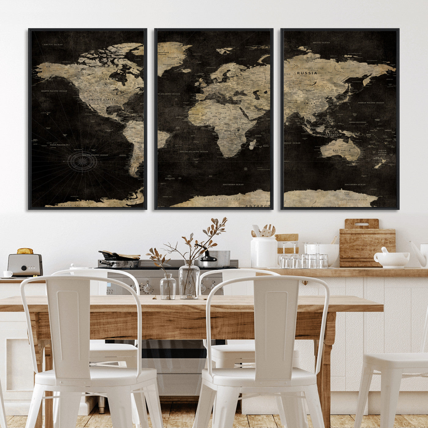 60653880-MGV-CV-36X24 - World Map Wall Art Canvas Print, Modern Decorative Framed Map Artwork Prints for Living Room, Office, Bedroom Wall Decor