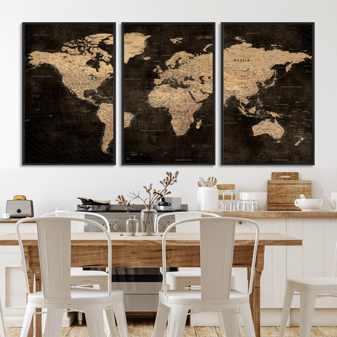 15118265-MGV-CV-36X24 - World Map Wall Art Canvas Print, Modern Decorative Framed Map Artwork Prints for Living Room, Office, Bedroom Wall Decor