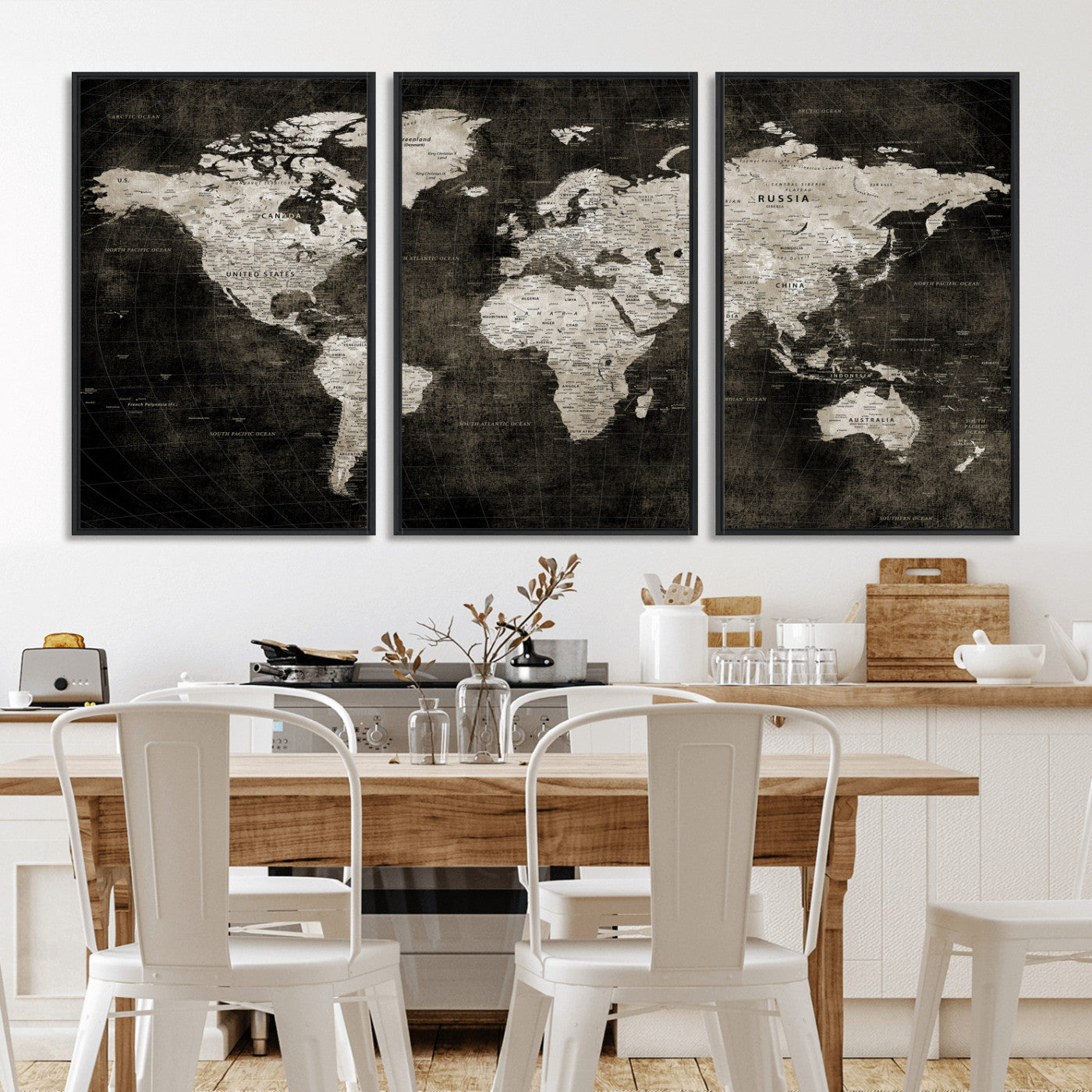 94581666-MGV-CV-36X24 - World Map Wall Art Canvas Print, Modern Decorative Framed Map Artwork Prints for Living Room, Office, Bedroom Wall Decor