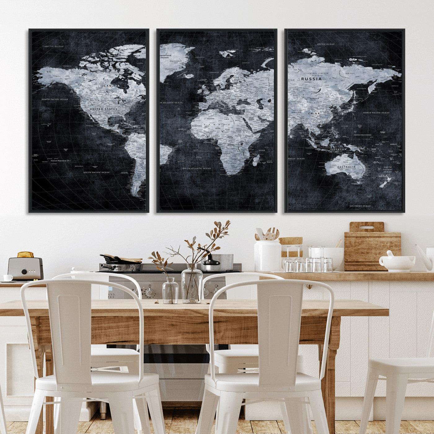 86893704-MGV-CV-36X24 - World Map Wall Art Canvas Print, Modern Decorative Framed Map Artwork Prints for Living Room, Office, Bedroom Wall Decor