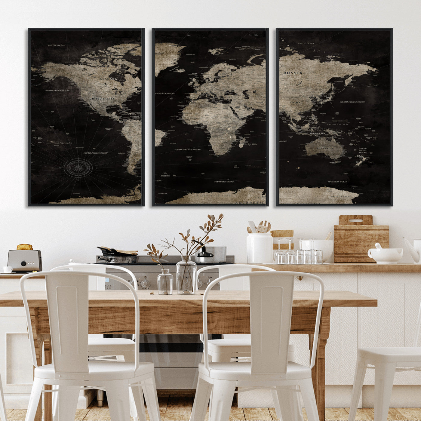 56225956-MGV-CV-36X24 - World Map Wall Art Canvas Print, Modern Decorative Framed Map Artwork Prints for Living Room, Office, Bedroom Wall Decor