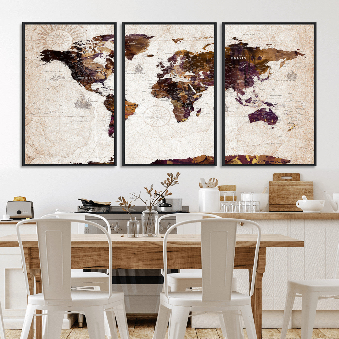 53400857-MGV-CV-36X24 - World Map Wall Art Canvas Print, Modern Decorative Framed Map Artwork Prints for Living Room, Office, Bedroom Wall Decor
