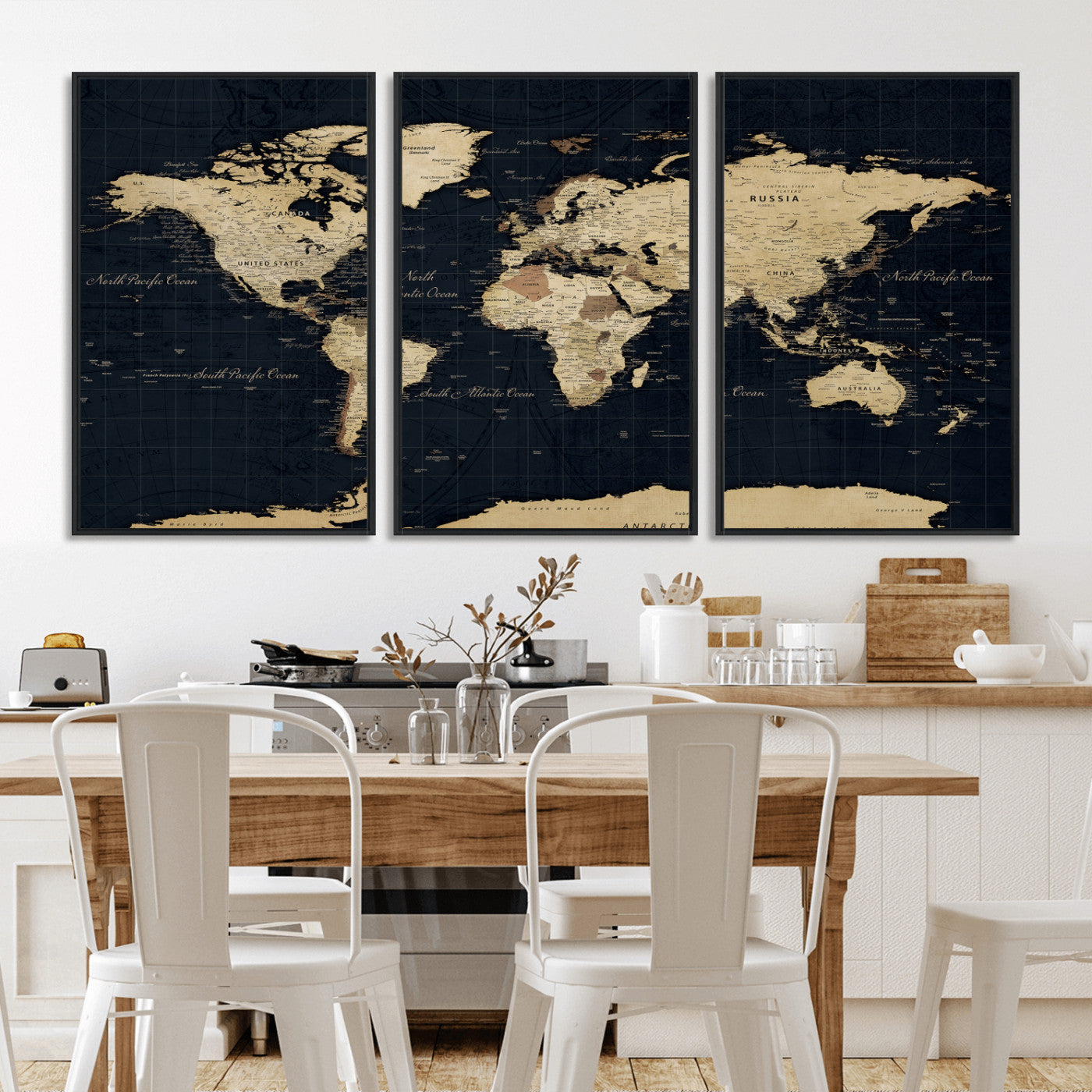 45063434-MGV-CV-36X24 - World Map Wall Art Canvas Print, Modern Decorative Framed Map Artwork Prints for Living Room, Office, Bedroom Wall Decor