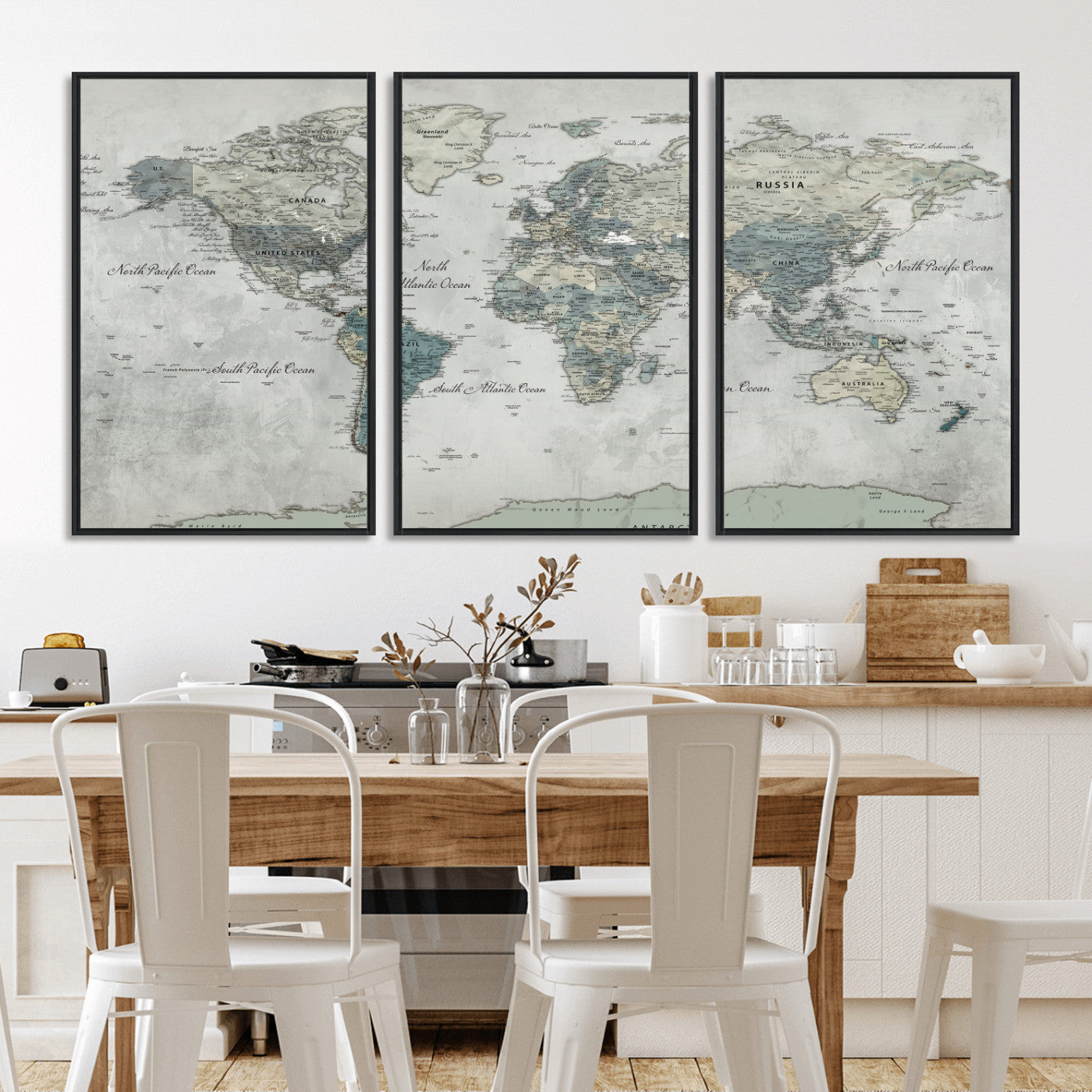 91132939-MGV-CV-36X24 - World Map Wall Art Canvas Print, Modern Decorative Framed Map Artwork Prints for Living Room, Office, Bedroom Wall Decor