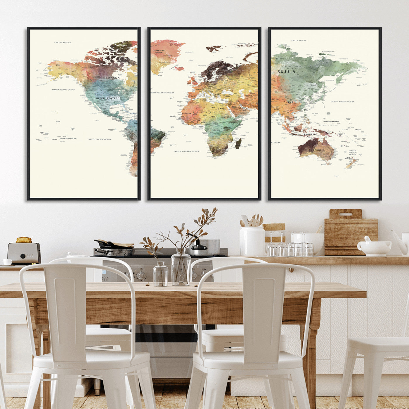 64206059-MGV-CV-36X24 - World Map Wall Art Canvas Print, Modern Decorative Framed Map Artwork Prints for Living Room, Office, Bedroom Wall Decor