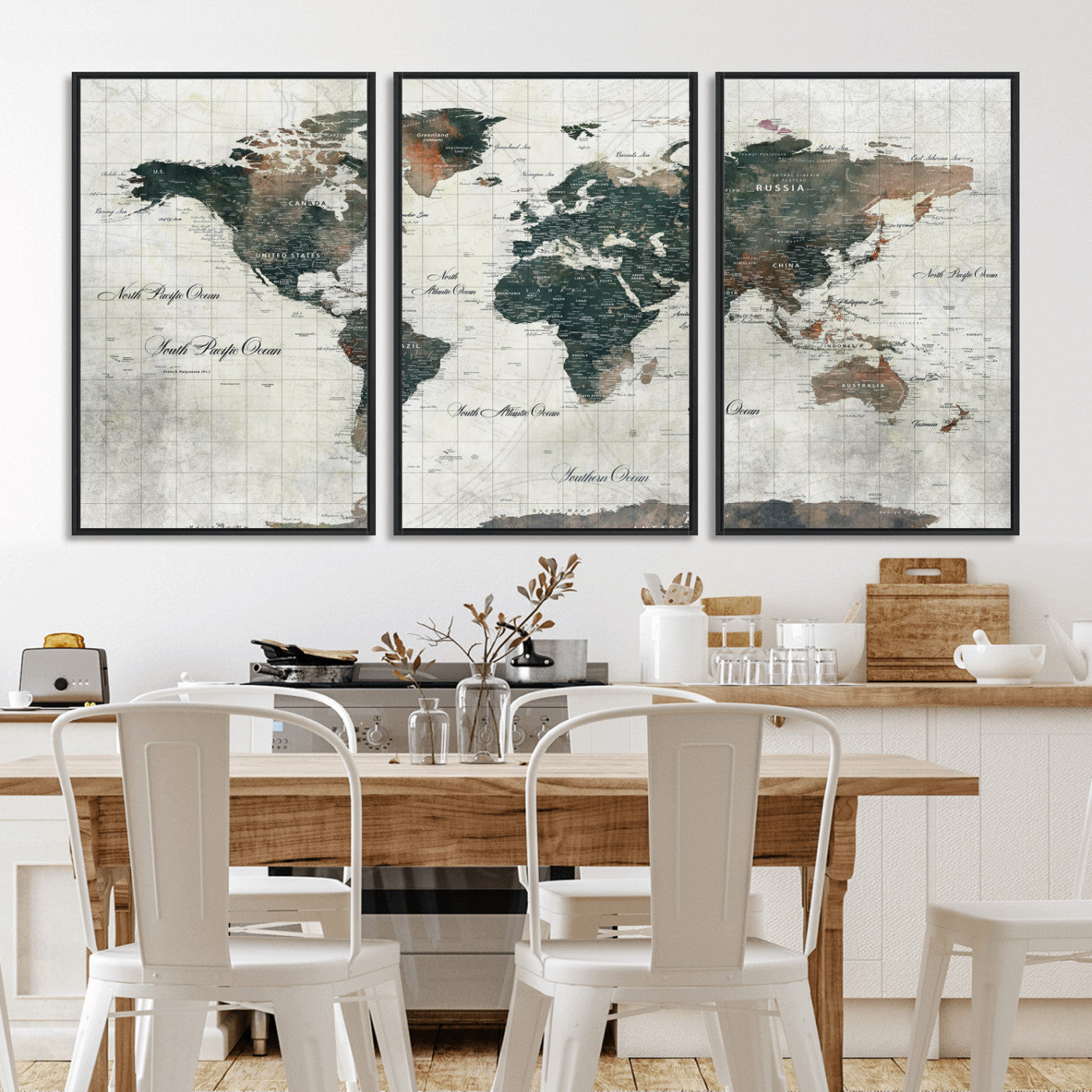 91179593-MGV-CV-36X24 - World Map Wall Art Canvas Print, Modern Decorative Framed Map Artwork Prints for Living Room, Office, Bedroom Wall Decor
